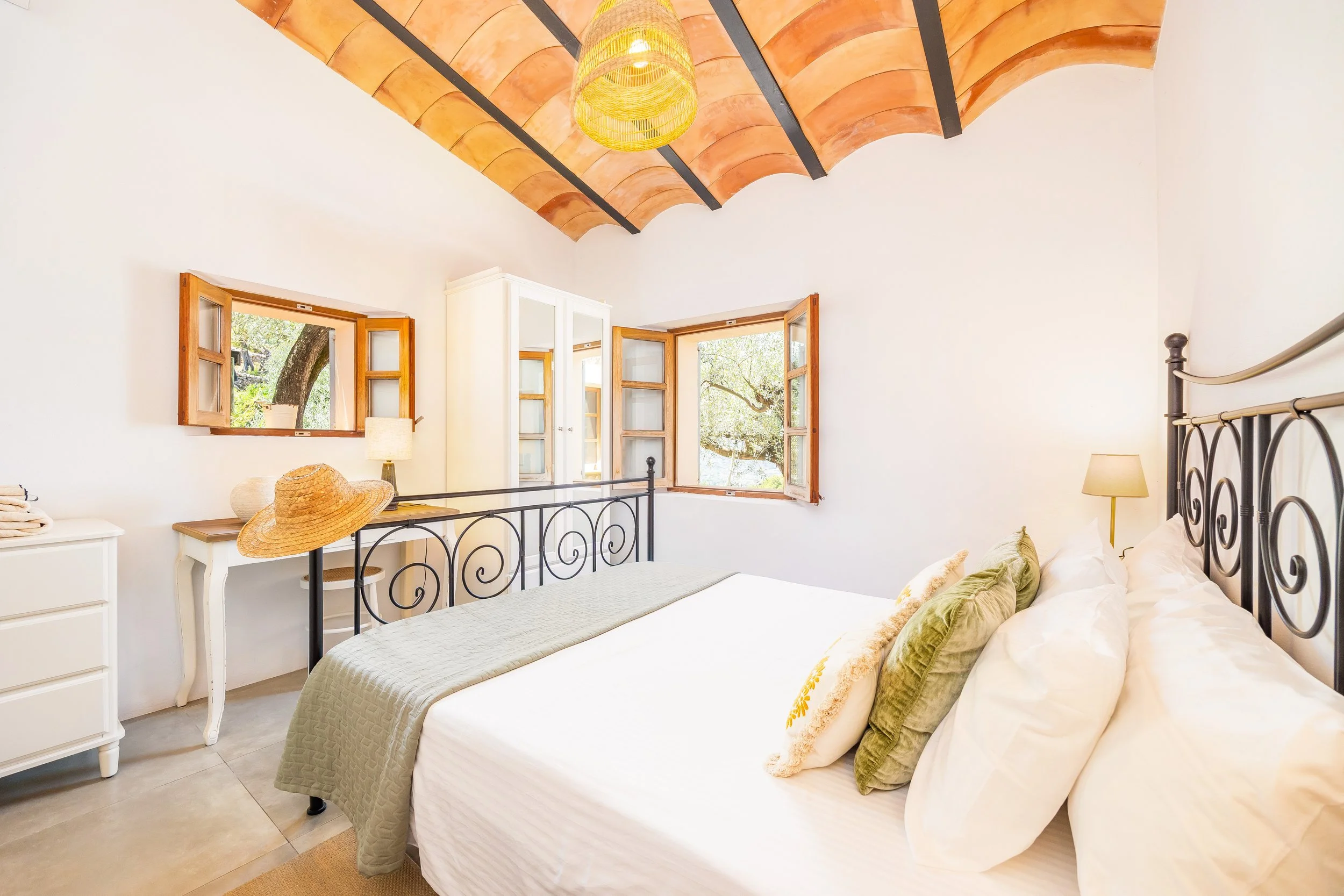 Mountain house interior near Sóller Mallorca renovated with natural light and modern rustic style real estate photography