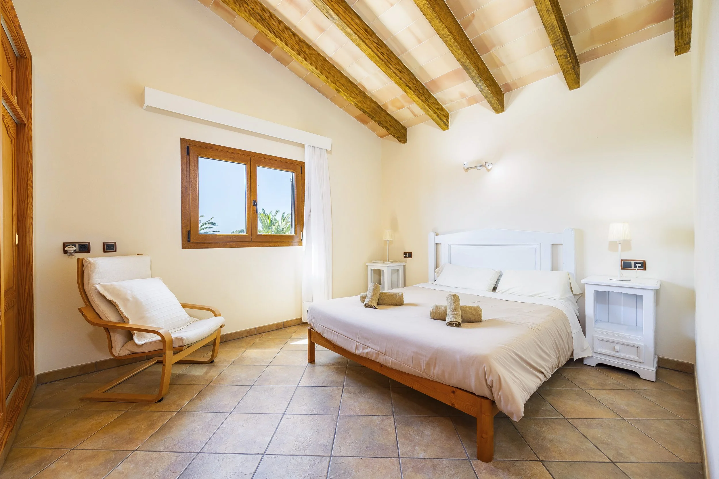 Rural house interior near Ses Salines Mallorca with natural light and traditional Mediterranean design real estate photography