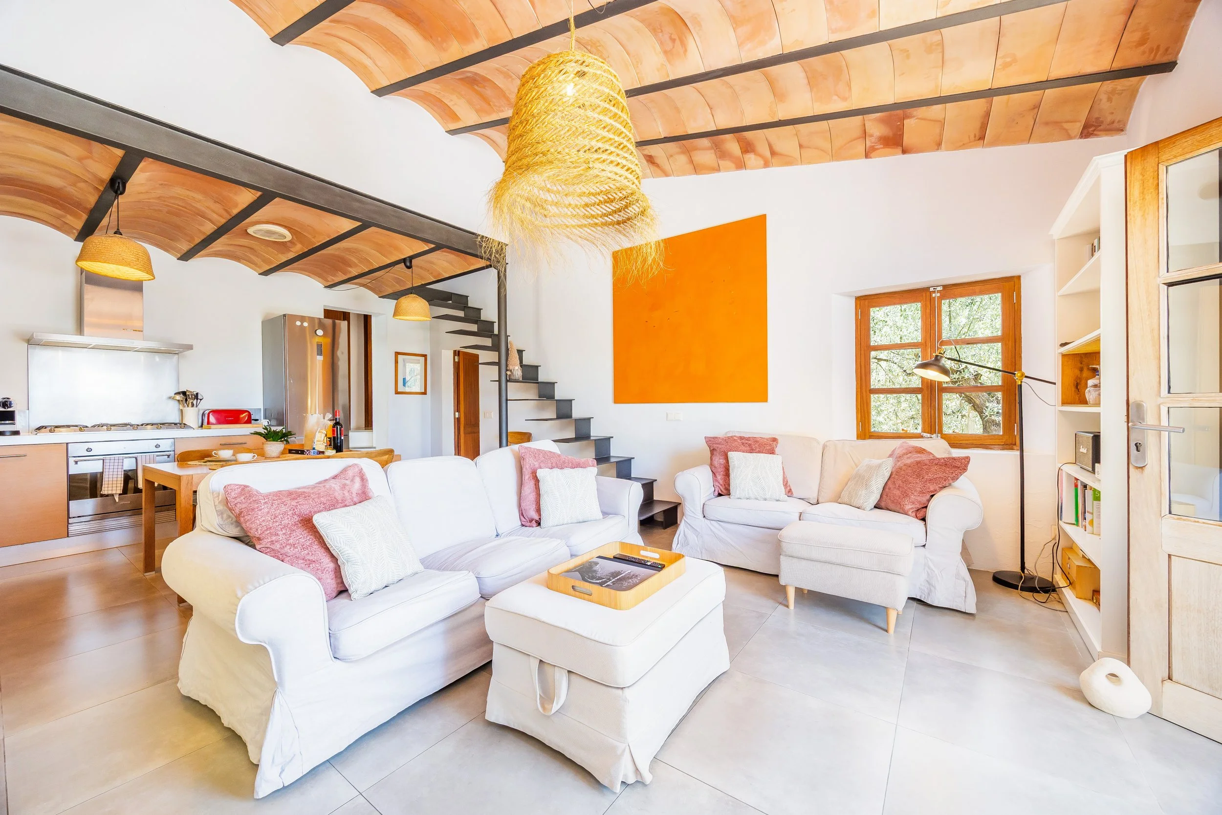 Mountain house interior near Sóller Mallorca renovated with natural light and modern rustic style real estate photography