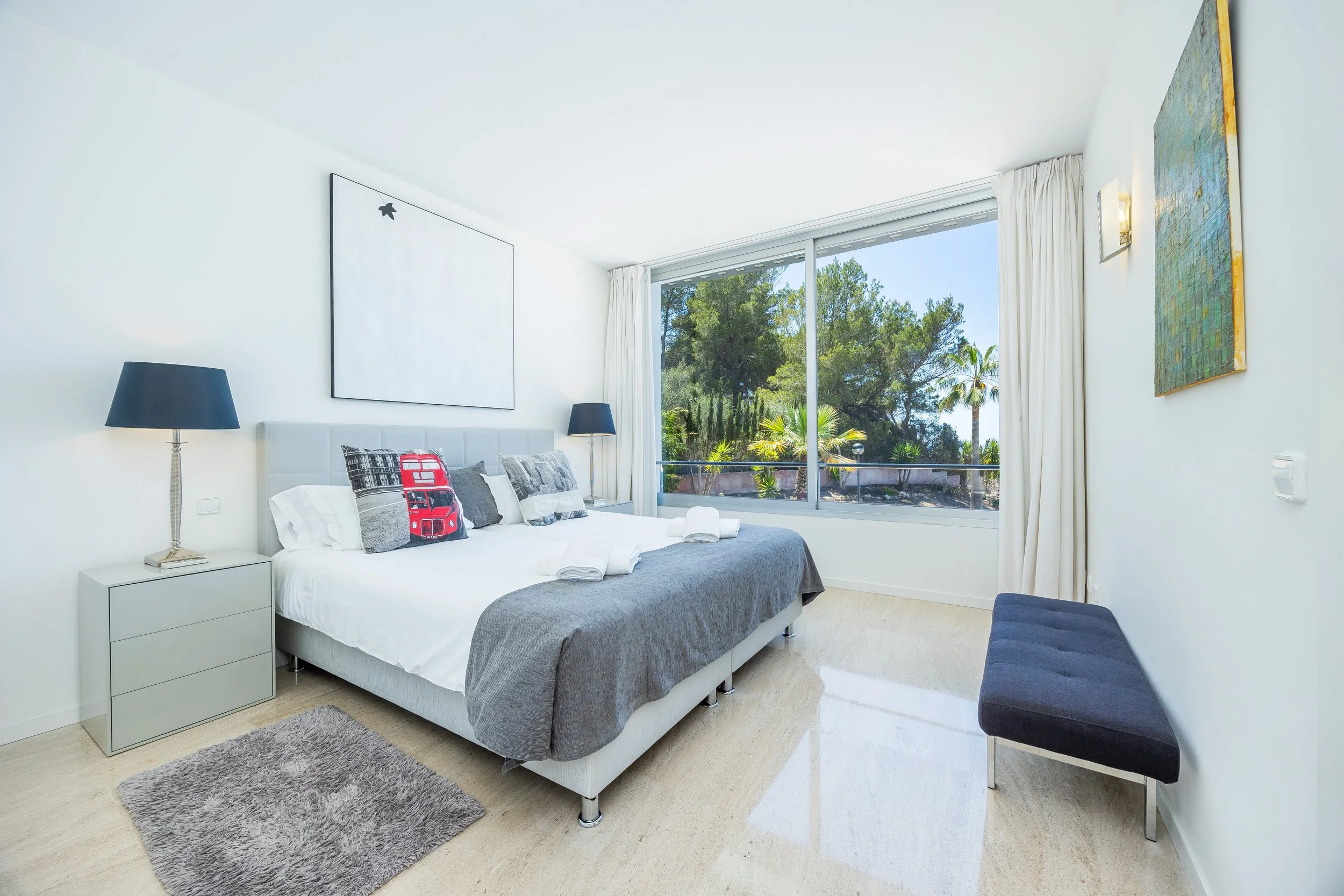 Luxury bedroom interior photography in Mallorca with natural light