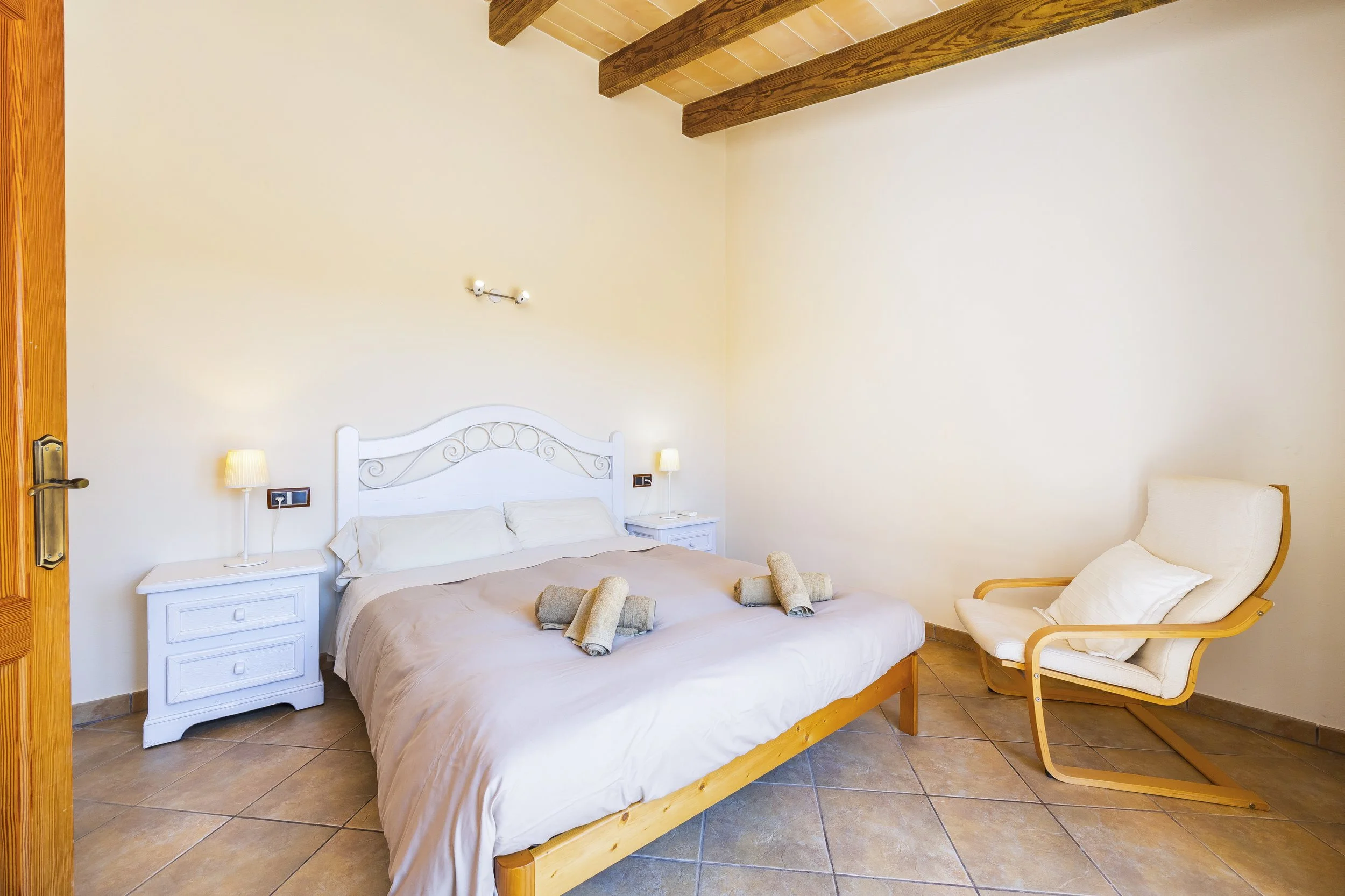 Rural house interior near Ses Salines Mallorca with natural light and traditional Mediterranean design real estate photography