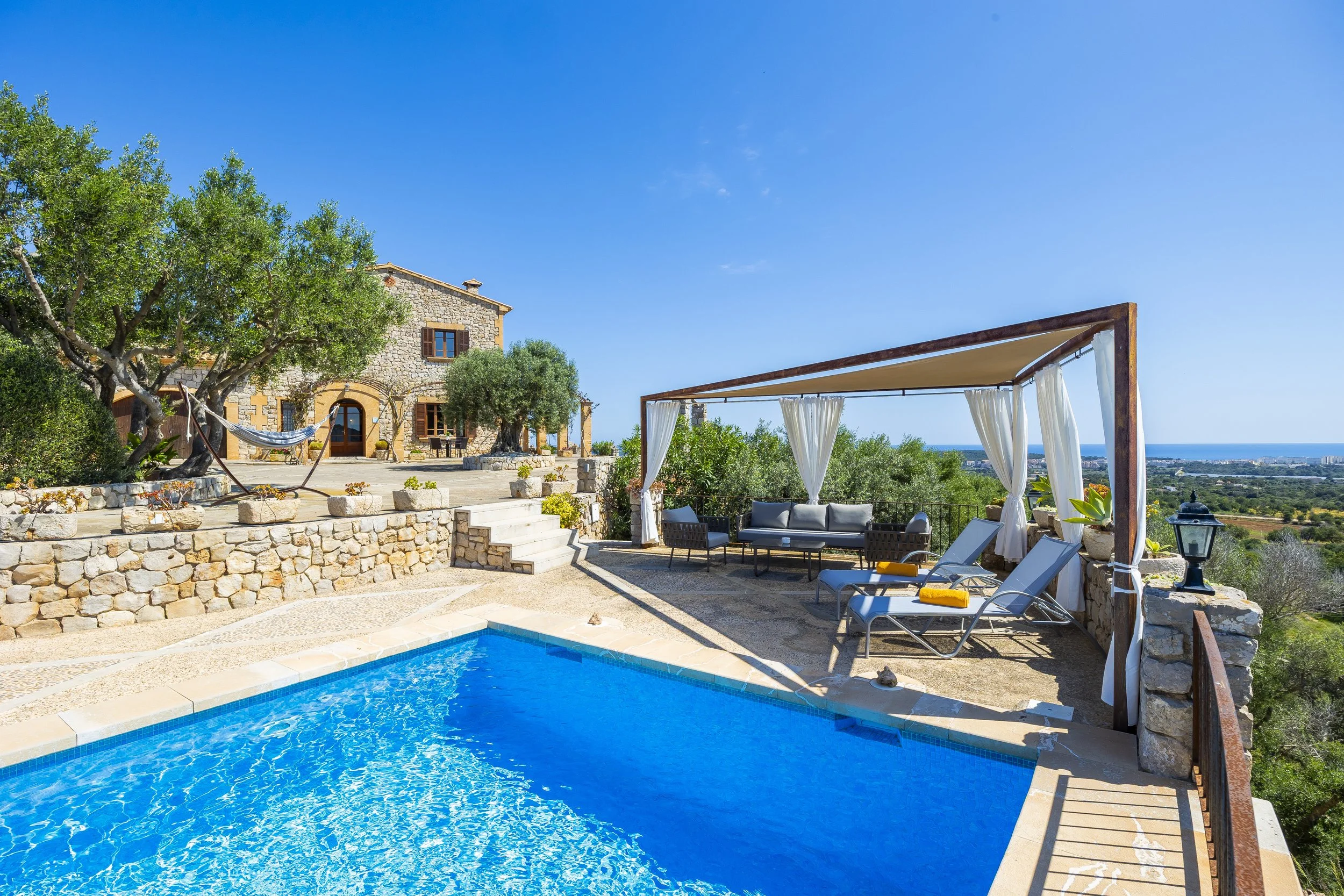 Son Galta Mallorca property with swimming pool and panoramic views over Cala Millor real estate photography