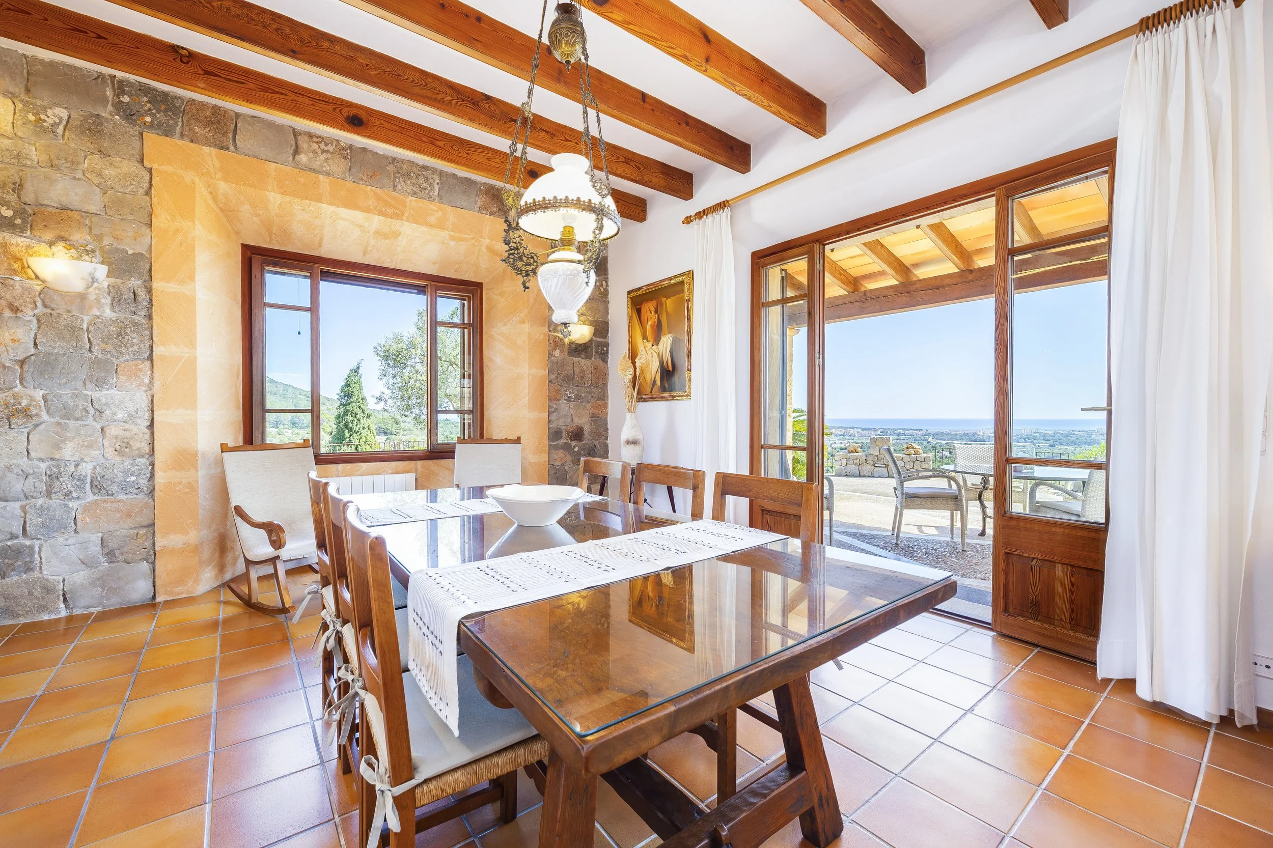 Son Galta Mallorca interior with natural light and sea views over Cala Millor real estate photography