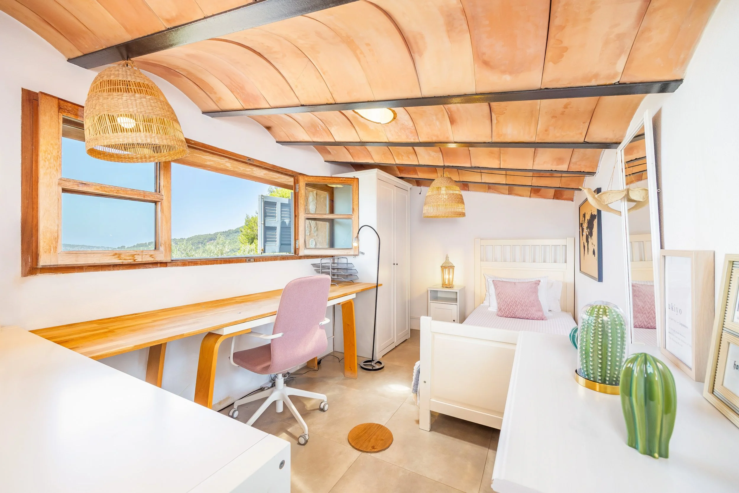 Mountain house interior near Sóller Mallorca renovated with natural light and modern rustic style real estate photography
