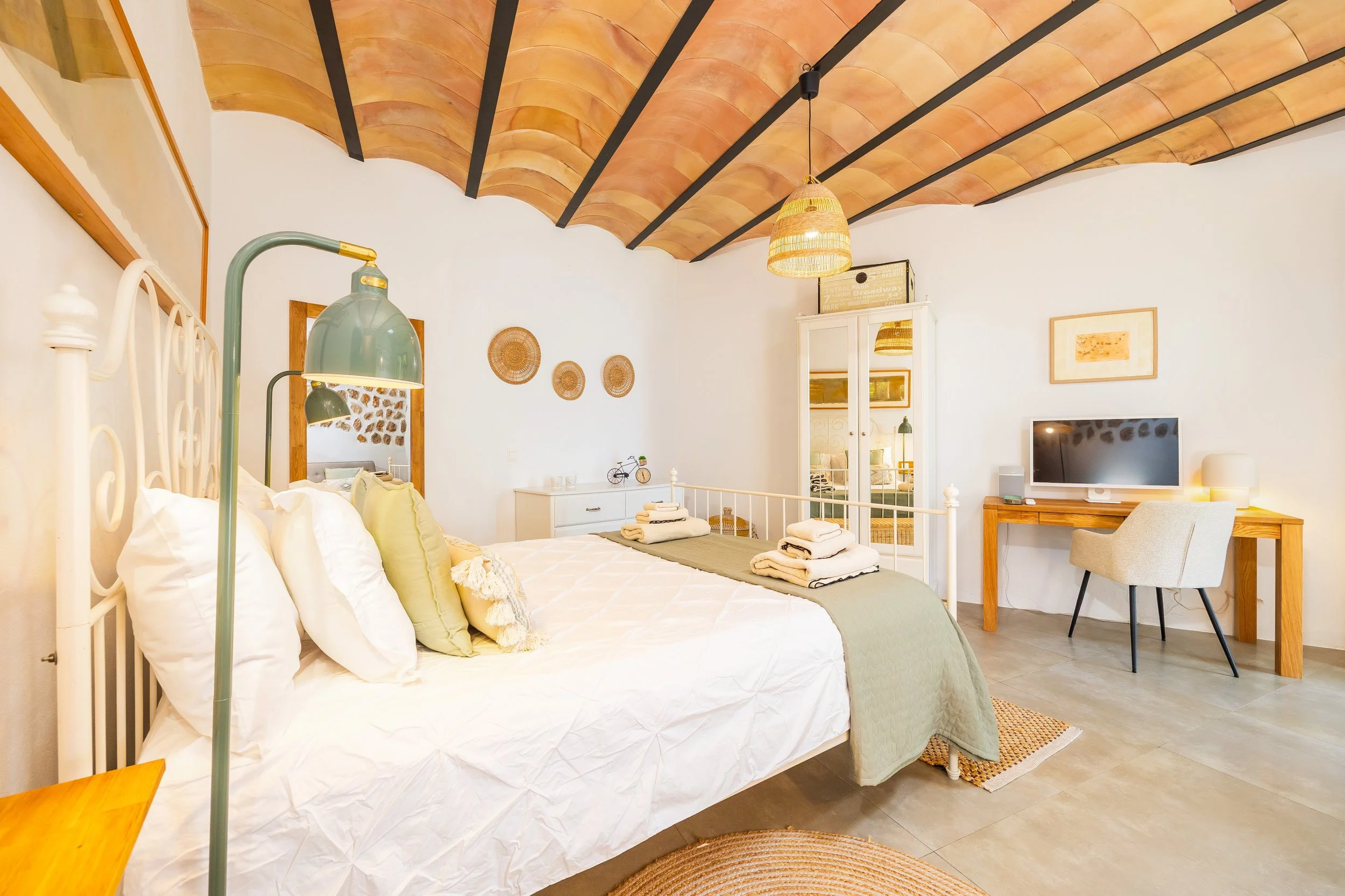 Mountain house interior near Sóller Mallorca renovated with natural light and modern rustic style real estate photography