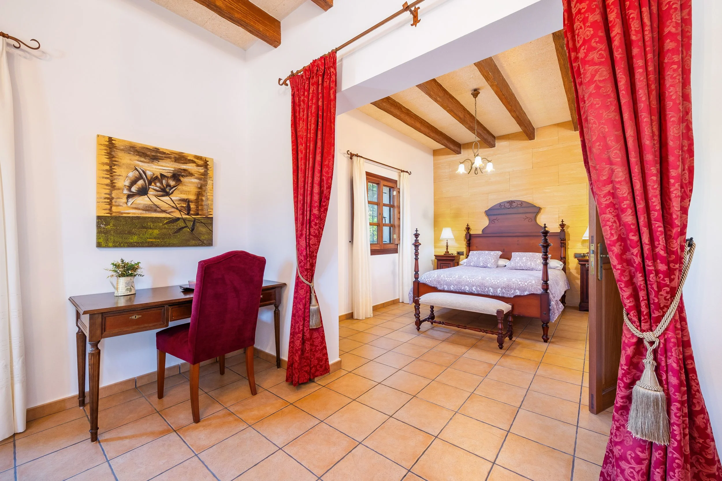 Traditional interior of Cas Cuni Mallorca with rustic architecture and natural light real estate photography