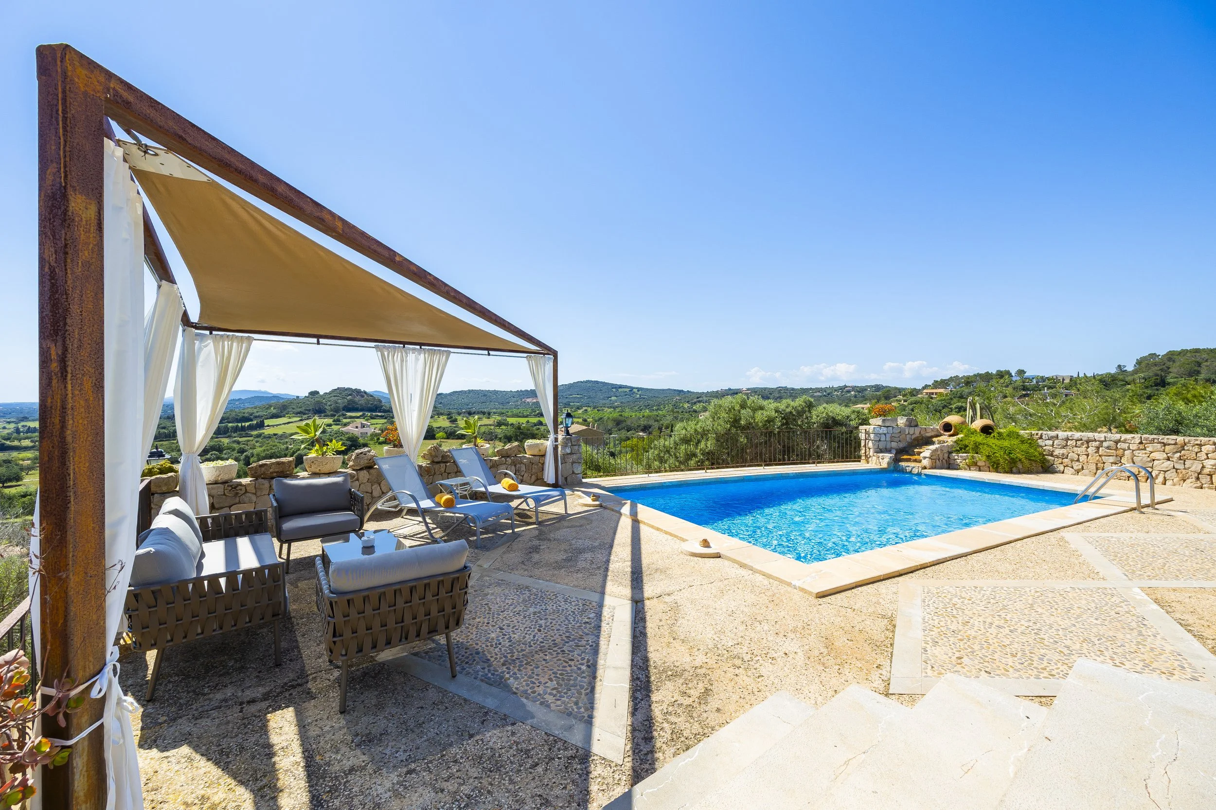 Son Galta Mallorca property with swimming pool and panoramic views over Cala Millor real estate photography