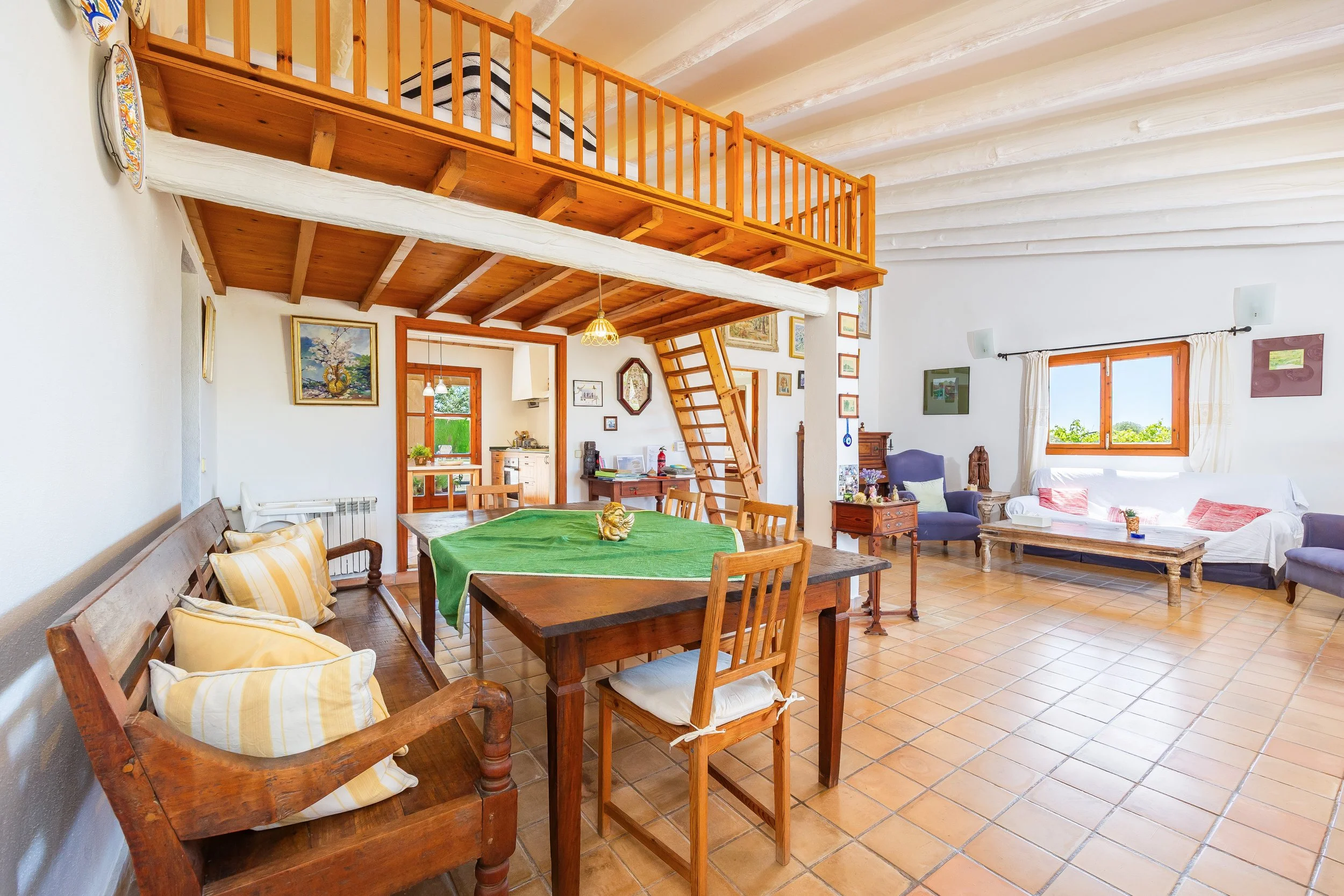 Rural house interior with natural light and traditional Mediterranean style real estate photography in Mallorca