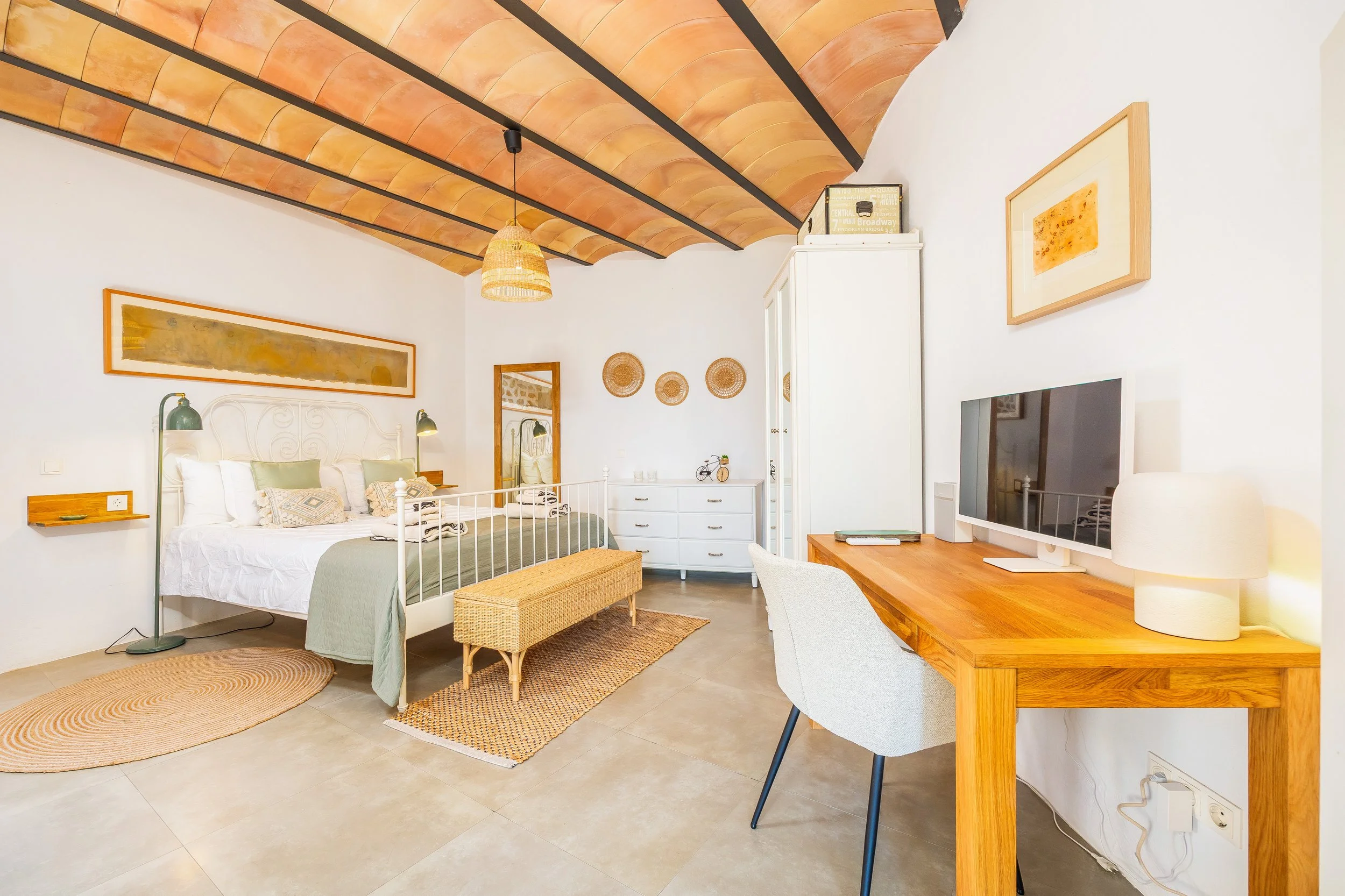 Mountain house interior near Sóller Mallorca renovated with natural light and modern rustic style real estate photography