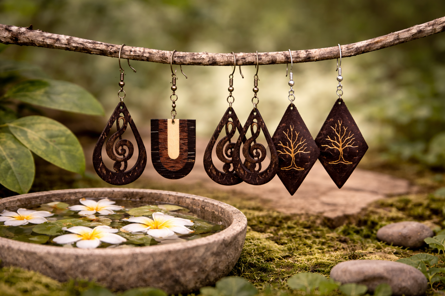 Hanging Yearrings - Coconut Shell