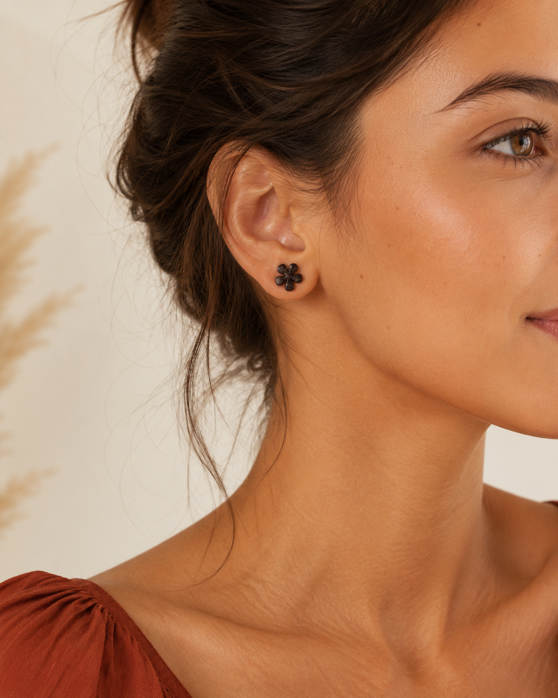 Five Petal Flower Coconut Shell Earrings