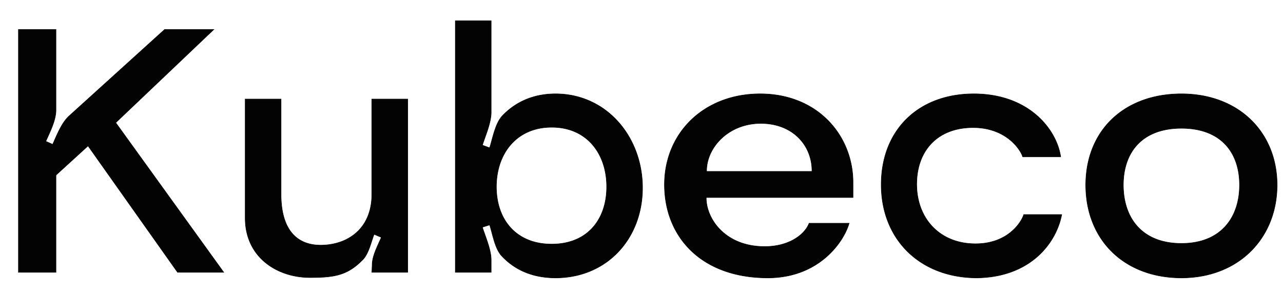 Logotipo solo texto de la marca 'Kubeco' en letras grandes y delgadas blancas sobre fondo negro.