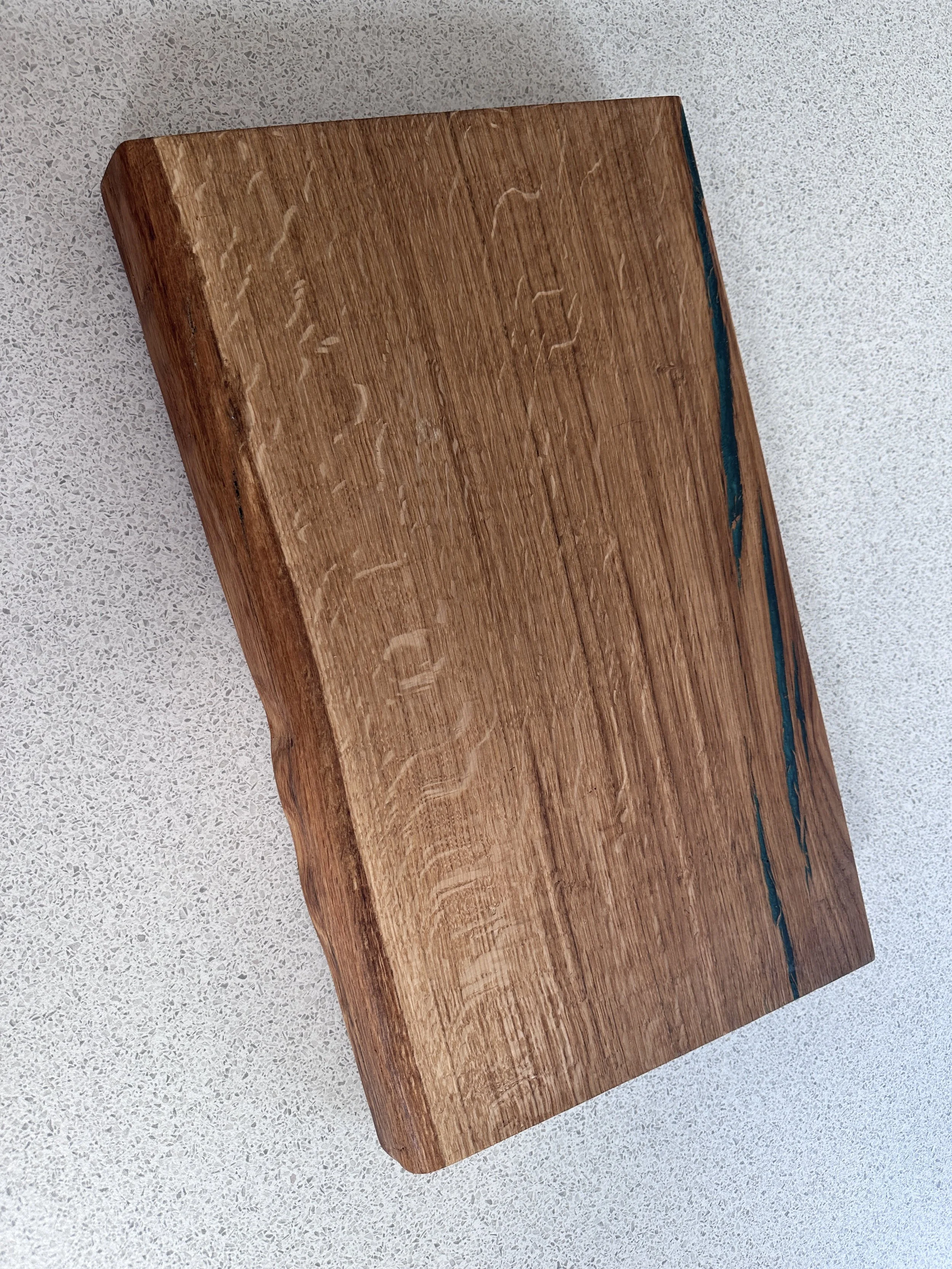 Live Edge Oak Chopping Board with Emerald Green Epoxy Infill
