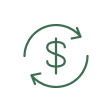 Icon of a dollar sign with circular arrows around it, representing currency exchange or financial transaction.