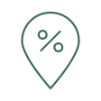 A map pin icon with a percentage symbol inside.