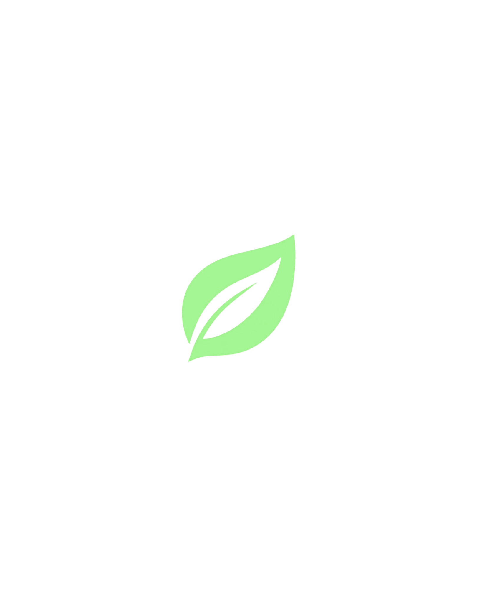 Black background with a green leaf icon in the center.