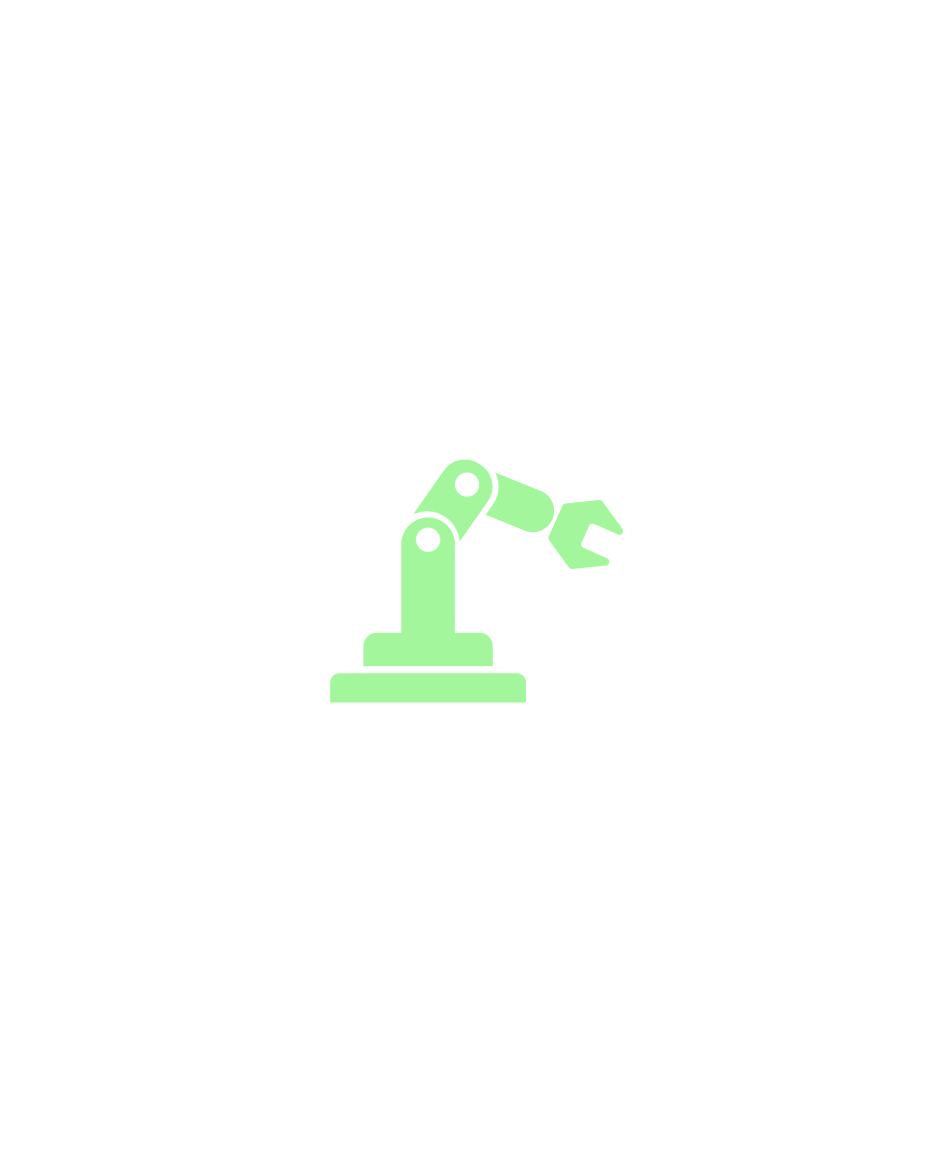 A digital illustration of a robotic hand with green outlines and joints holding a small paper cutout of the word 'LOVE' in black letters.