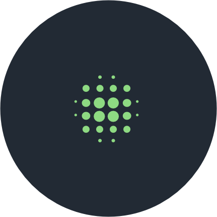 Crypto logo with green dots forming a symmetrical pattern on a dark background.