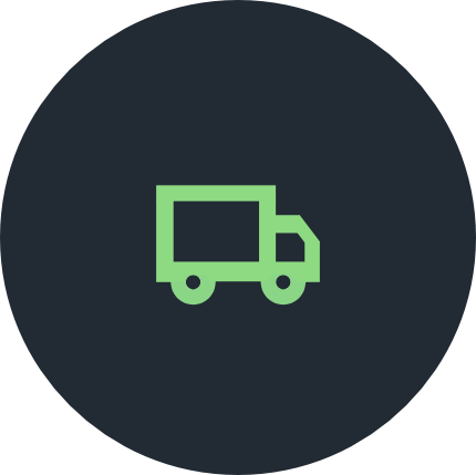 Green delivery truck icon on dark background.