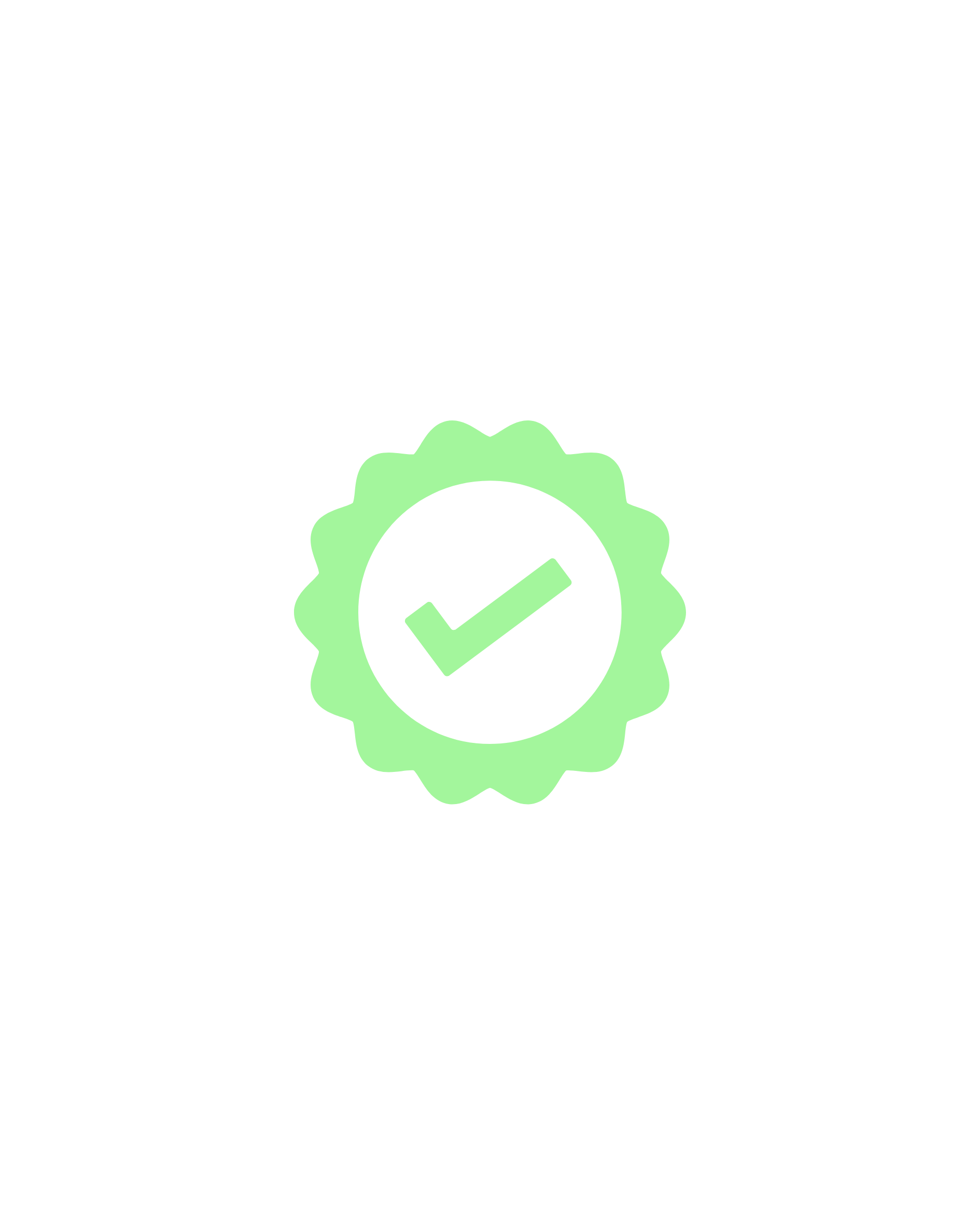A black and white illustration of a gear with a green checkmark inside a circle overlay.