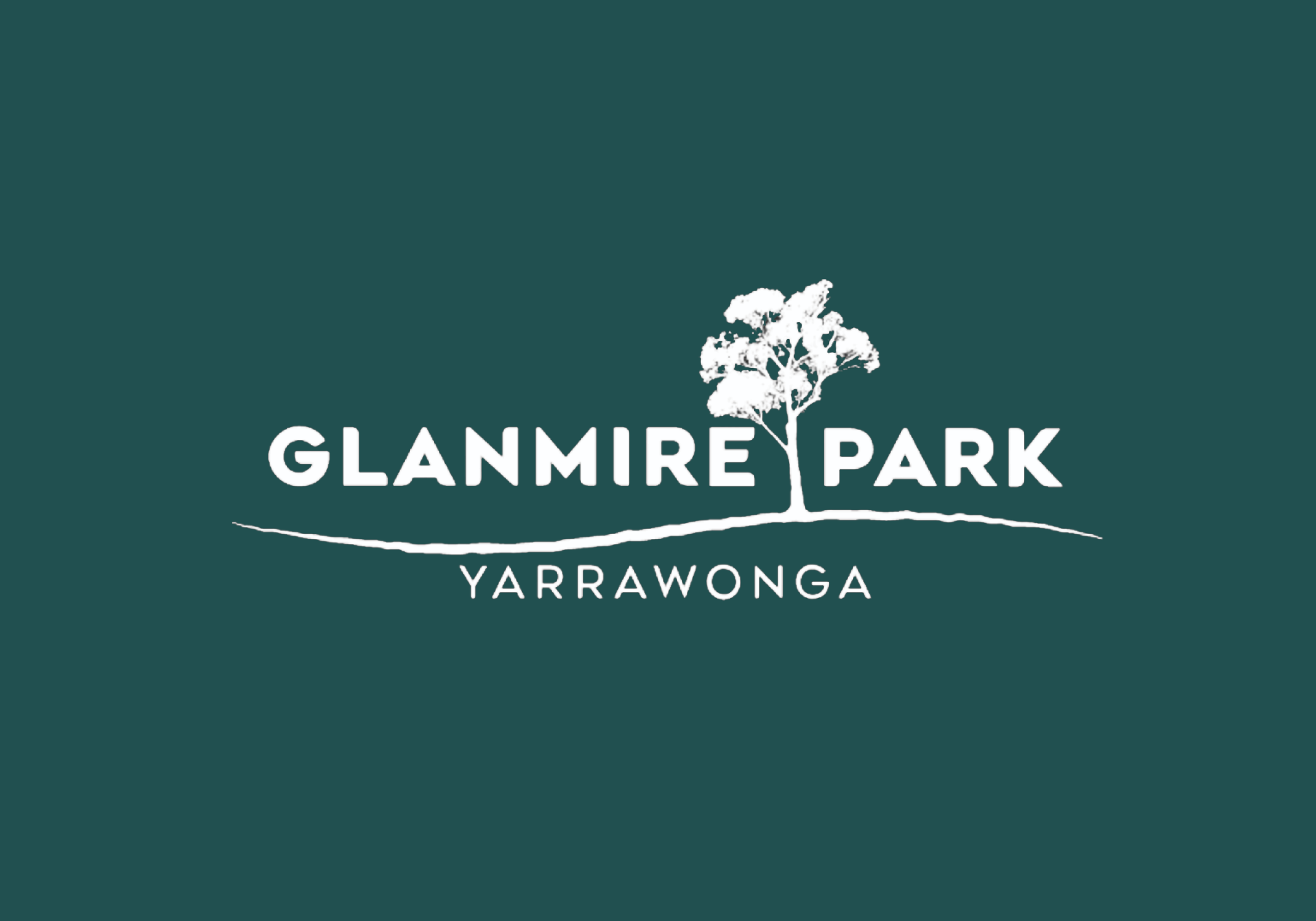 Glamire Park logo with a white tree illustration above the text 'GLAMIRE PARK YARRAWONGA' on a dark teal background.
