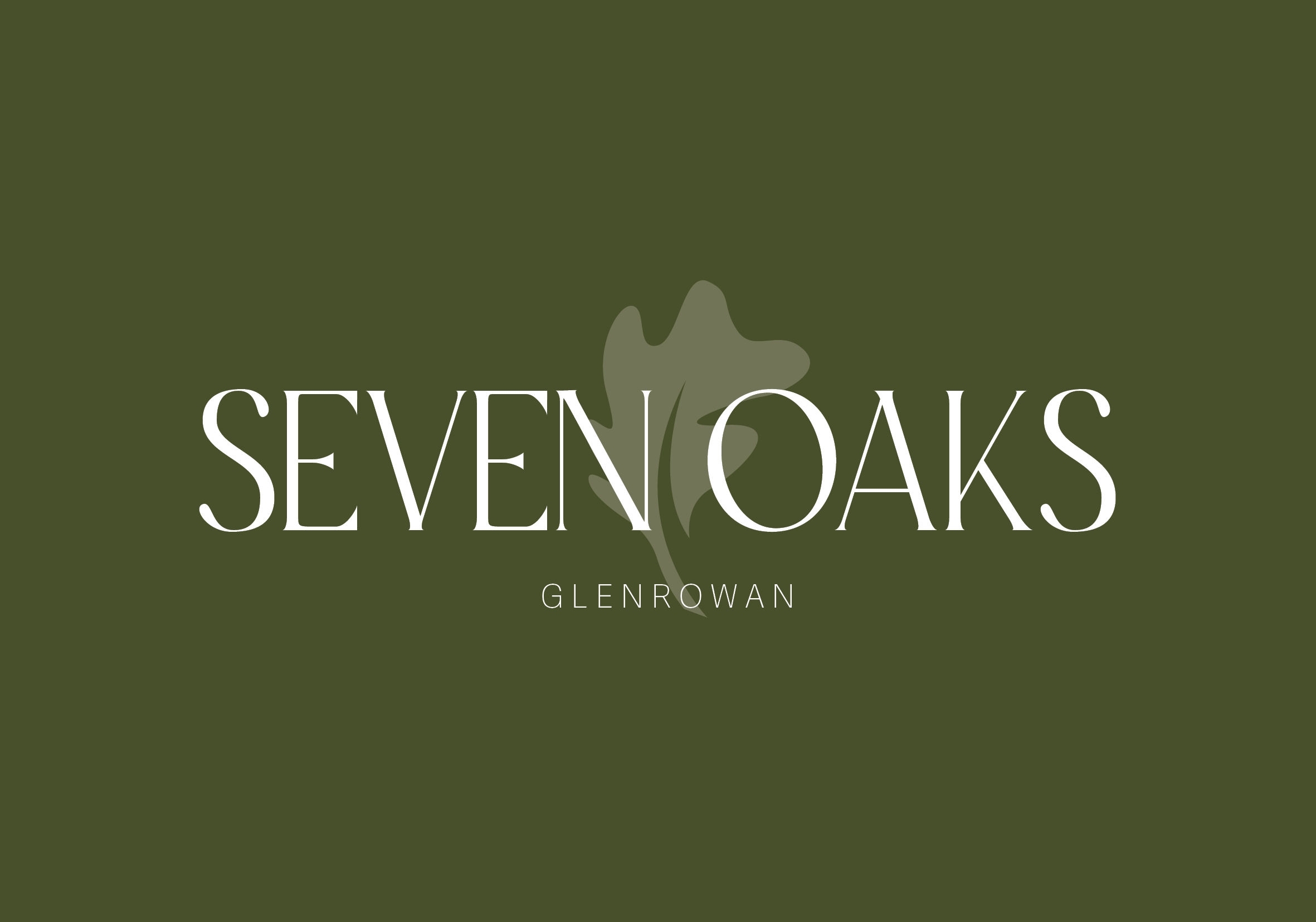 Cover of a book titled "Seven Oaks" by Glenrowan with a green background and a subtle leaf illustration