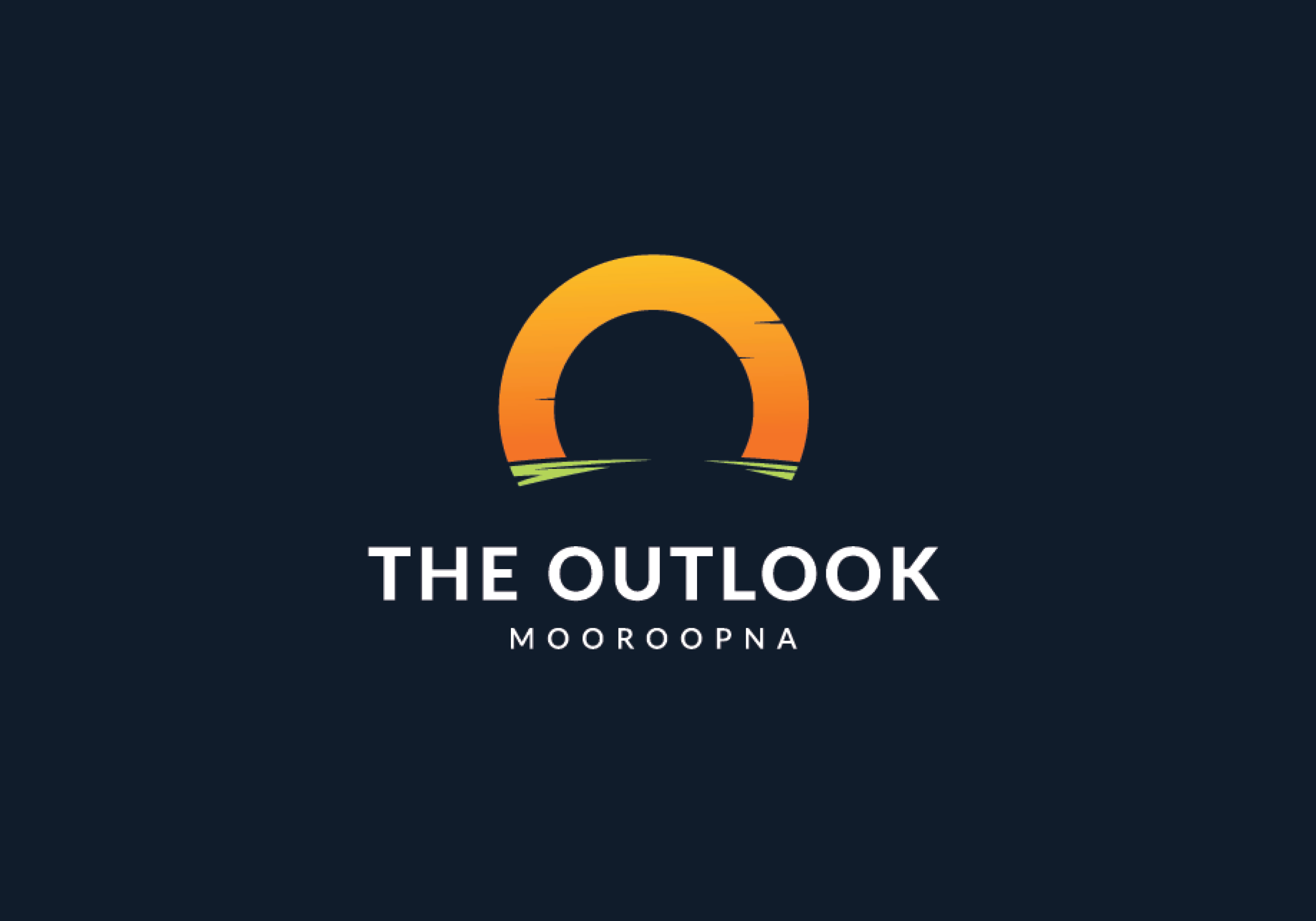 The OutLook magazine logo featuring an orange and yellow sunrise or sunset over green fields with the text 'THE OUTLOOK MOROOPNA' on a dark background.