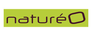 Logo de Naturéo avec texte vert foncé et violet