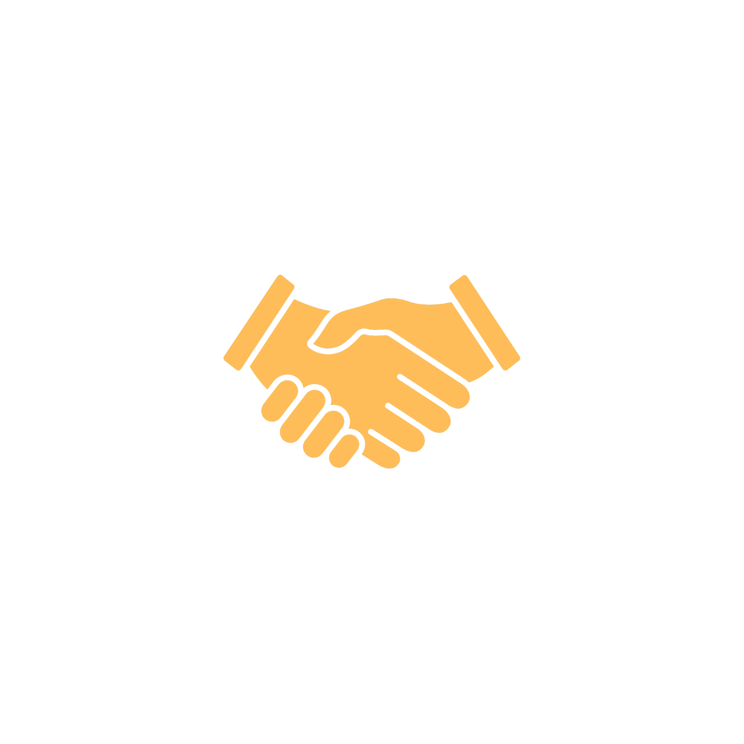 Black background with a yellow handshake icon centered with the words "Partnership and Collaboration" around it.