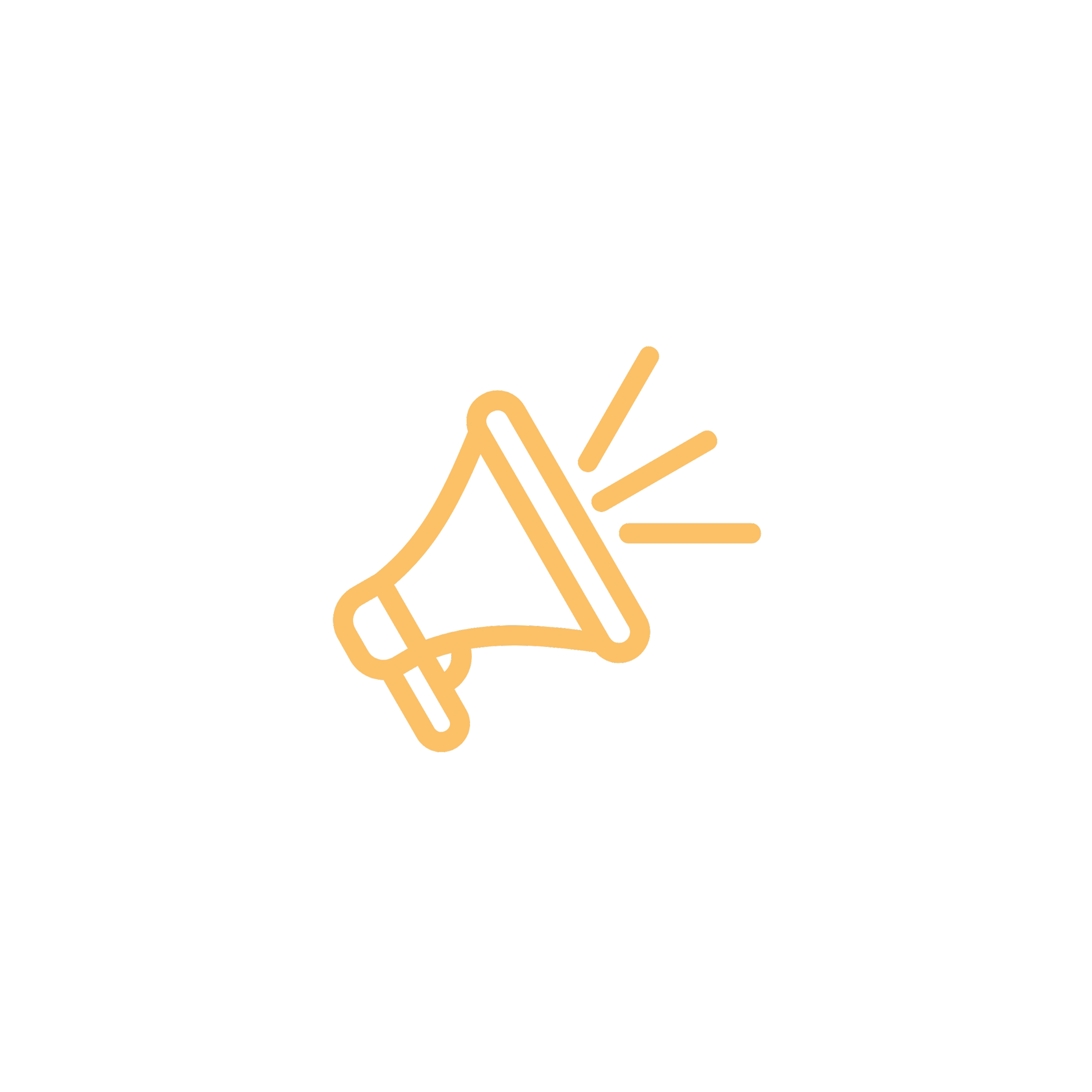 Neon icon of a megaphone emitting sound waves on a black background.