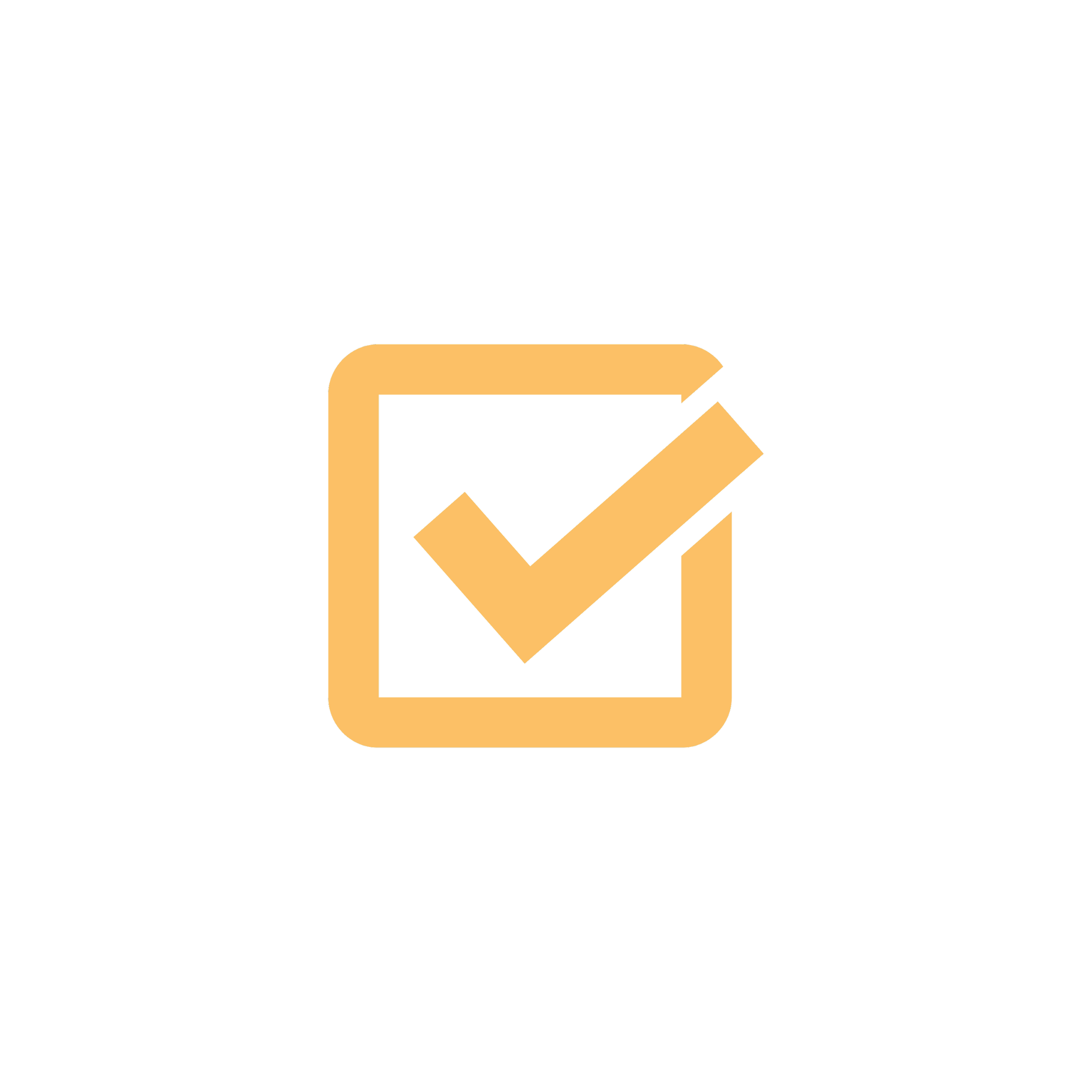 Icon of a checklist with a checkmark inside a square box, in orange on a black background.