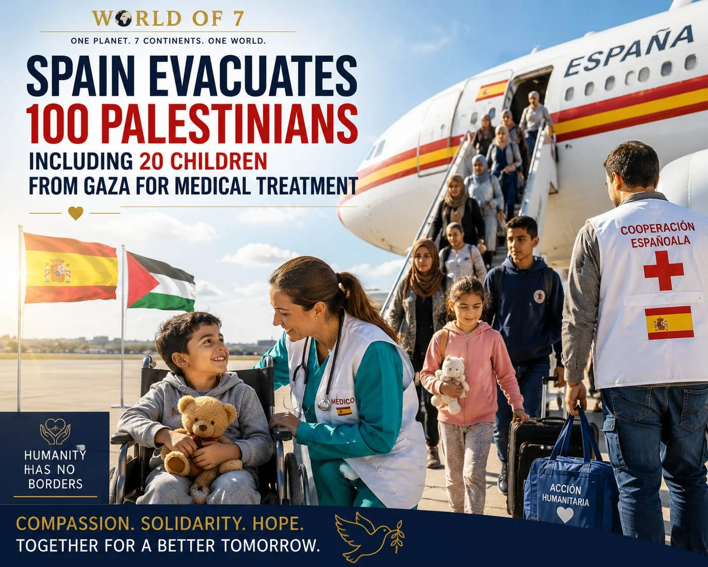 SPAIN EVACUATES 100 PALESTINIANS INCLUDING 20 CHILDREN FROM GAZA FOR MEDICAL TREATMENT