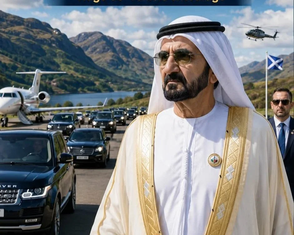 DUBAI’S BILLIONAIRE RULER ARRIVES IN SCOTLAND FOR HIS 77TH BIRTHDAY WITH A 60-VEHICLE ENTOURAGE