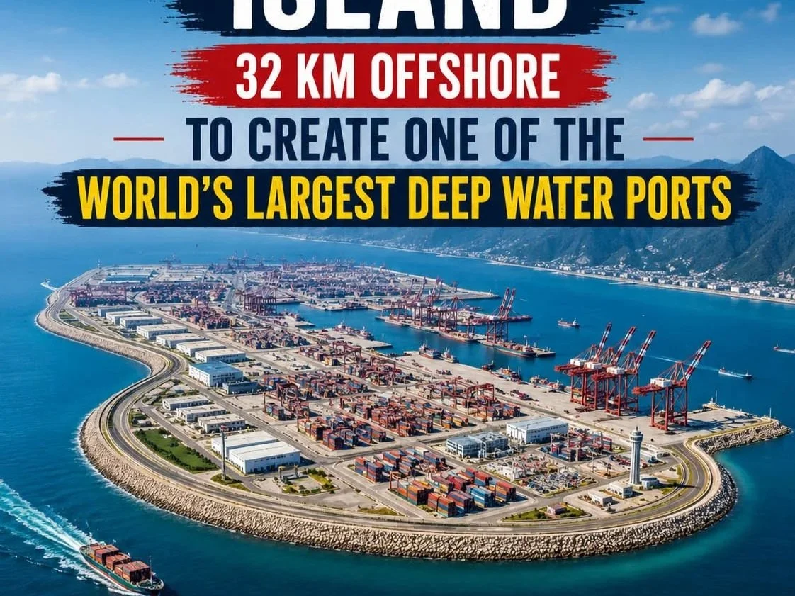 CHINA BUILT A GIANT ARTIFICIAL ISLAND 32 KM OFFSHORE TO CREATE ONE OF THE WORLD’S LARGEST DEEP-WATER PORTS