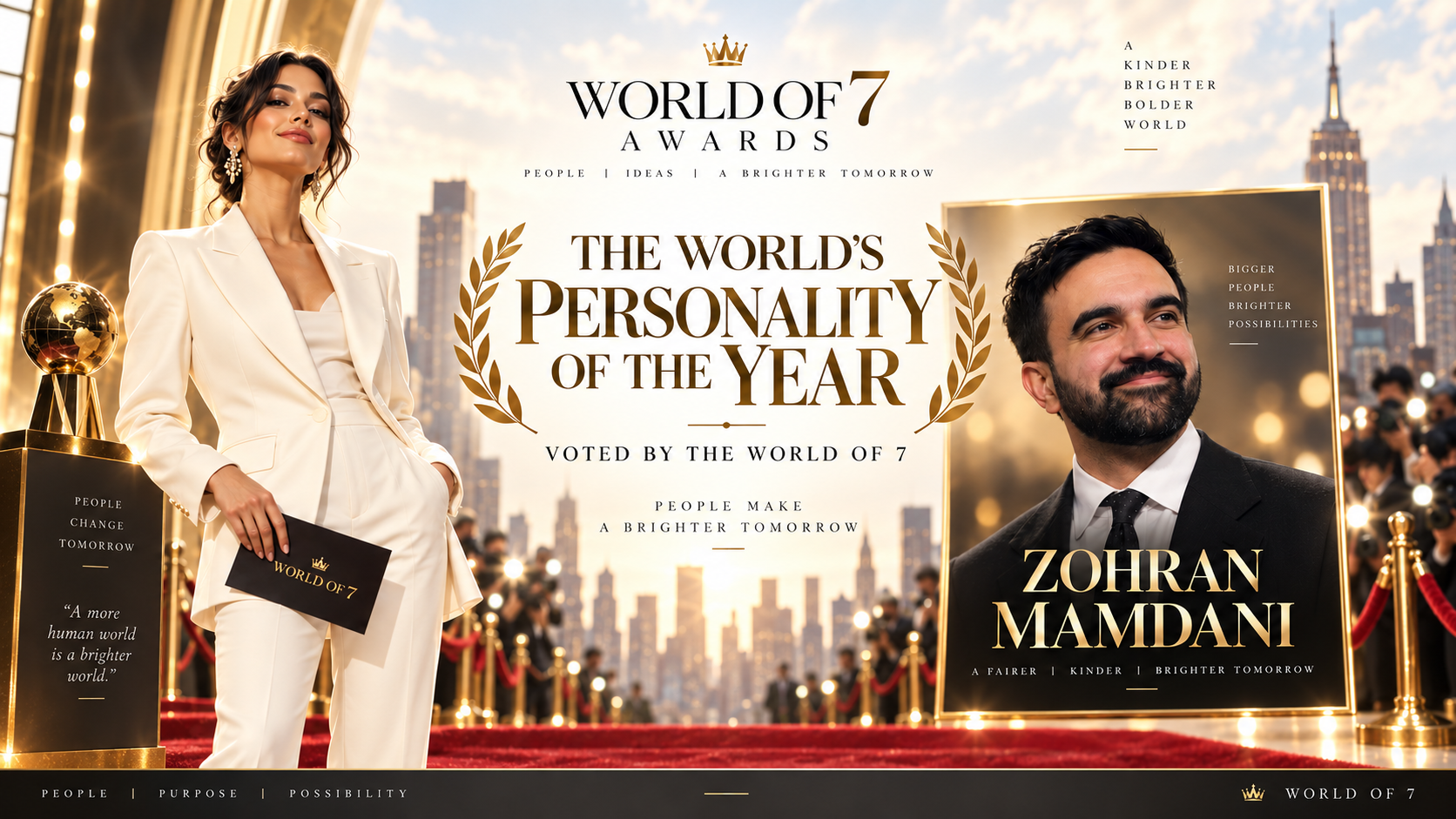 WORLD OF 7 AWARDS 2026THE WORLD’S PERSONALITY OF THE YEAR ZOHRAN MAMDANI