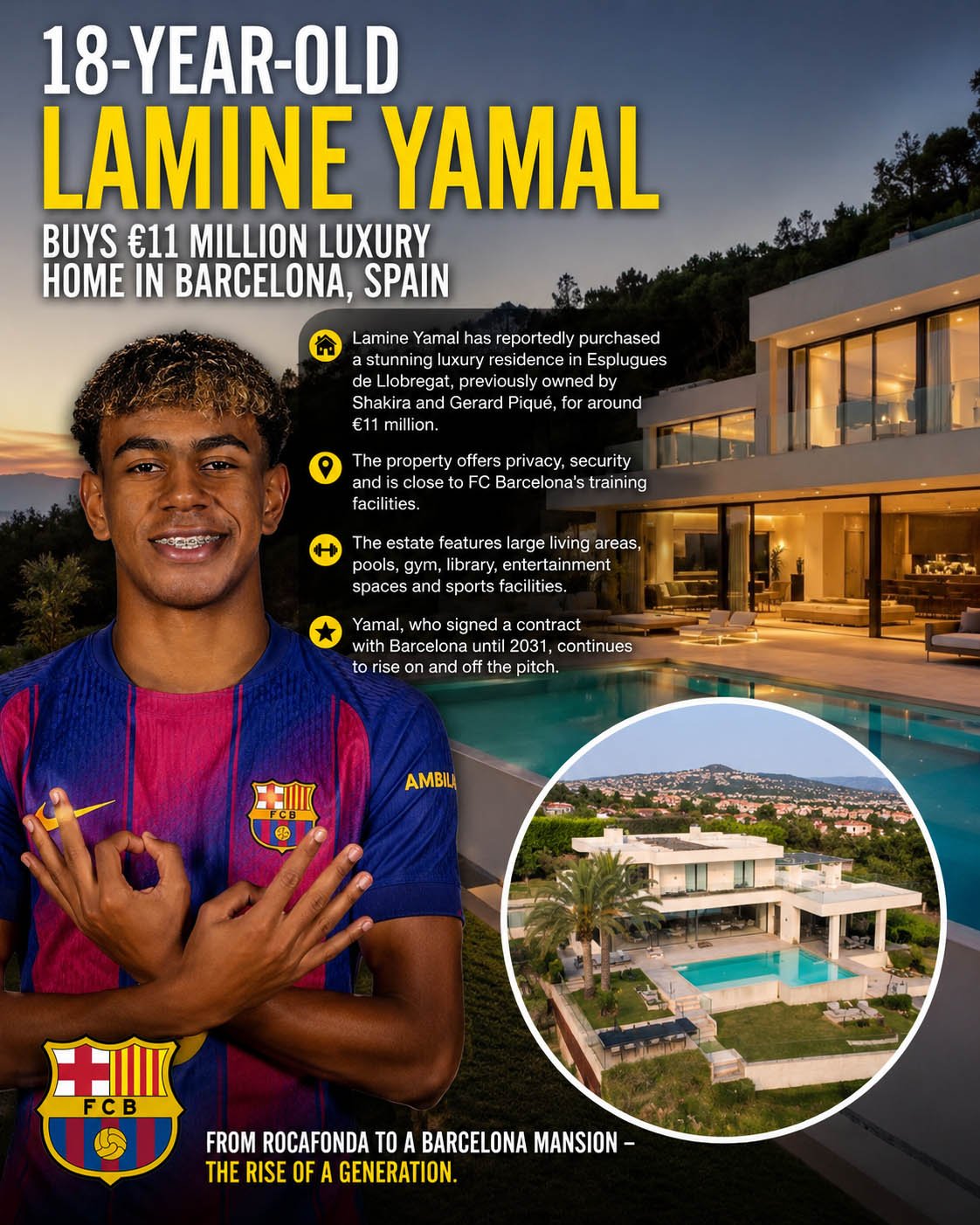 18-YEAR-OLD LAMINE YAMAL BUYS €11 MILLION LUXURY HOME IN BARCELONA