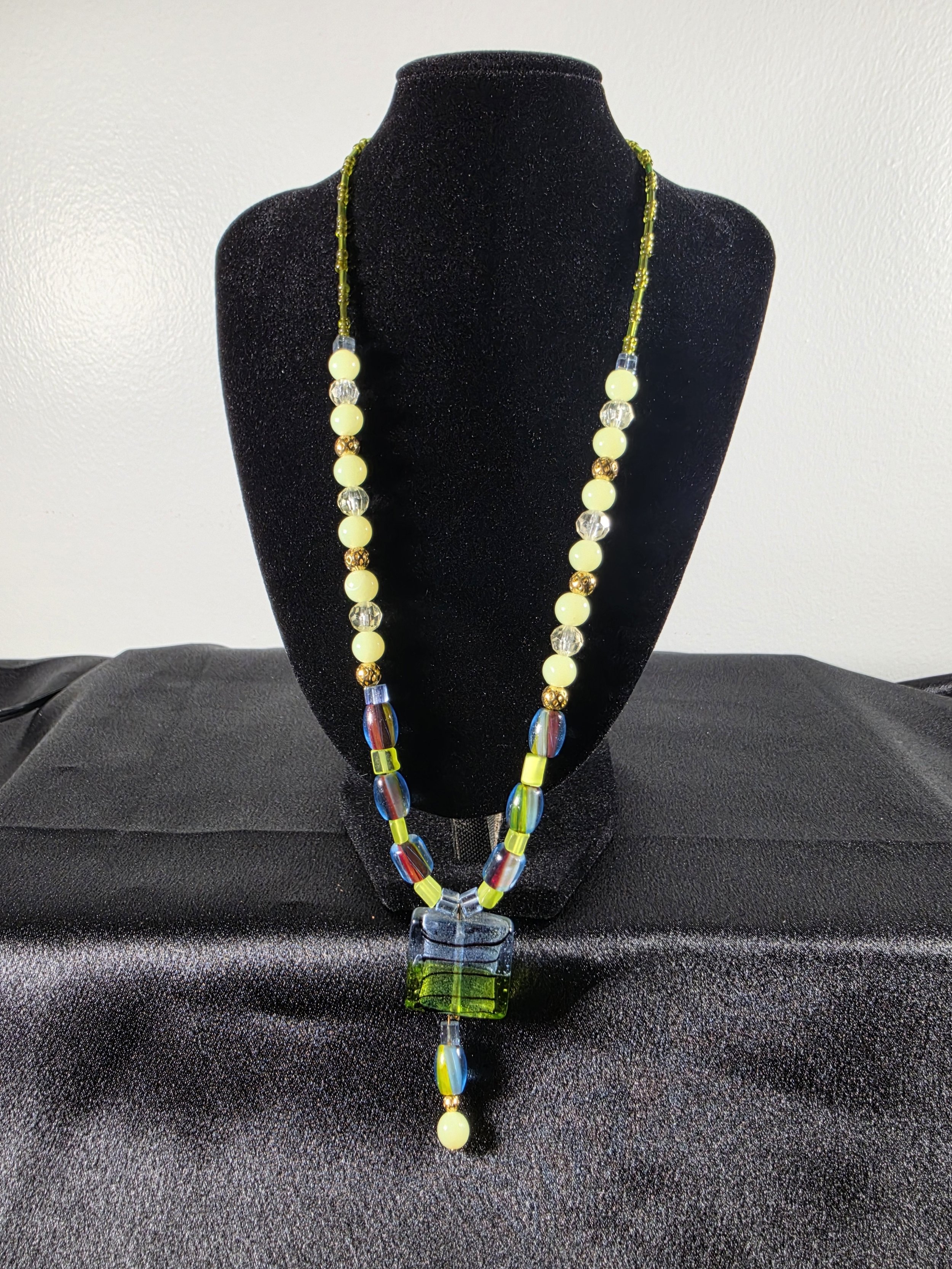Lime Glass Art Bead Statement Necklace