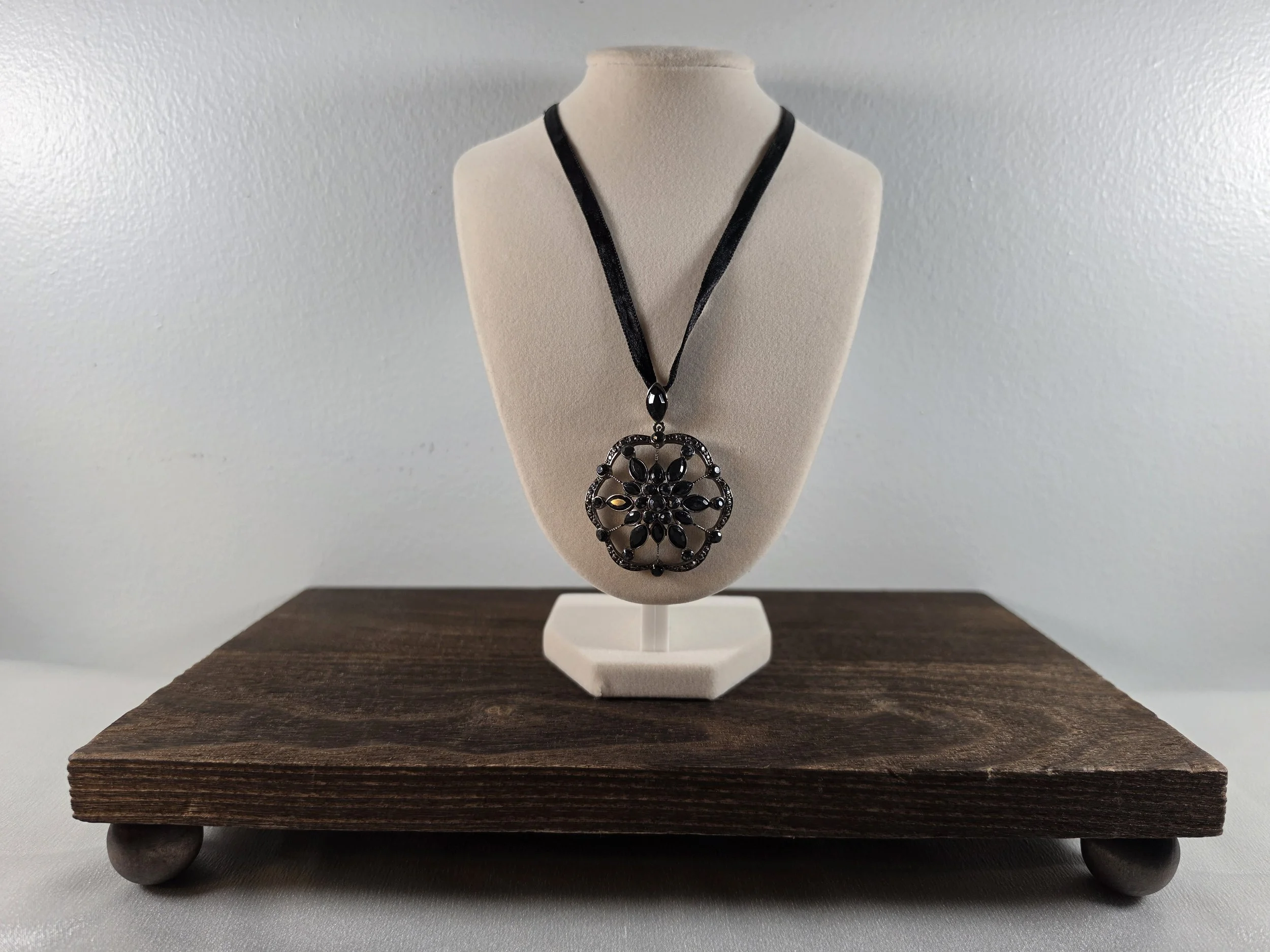 Black Floral Medallion Statement Necklace