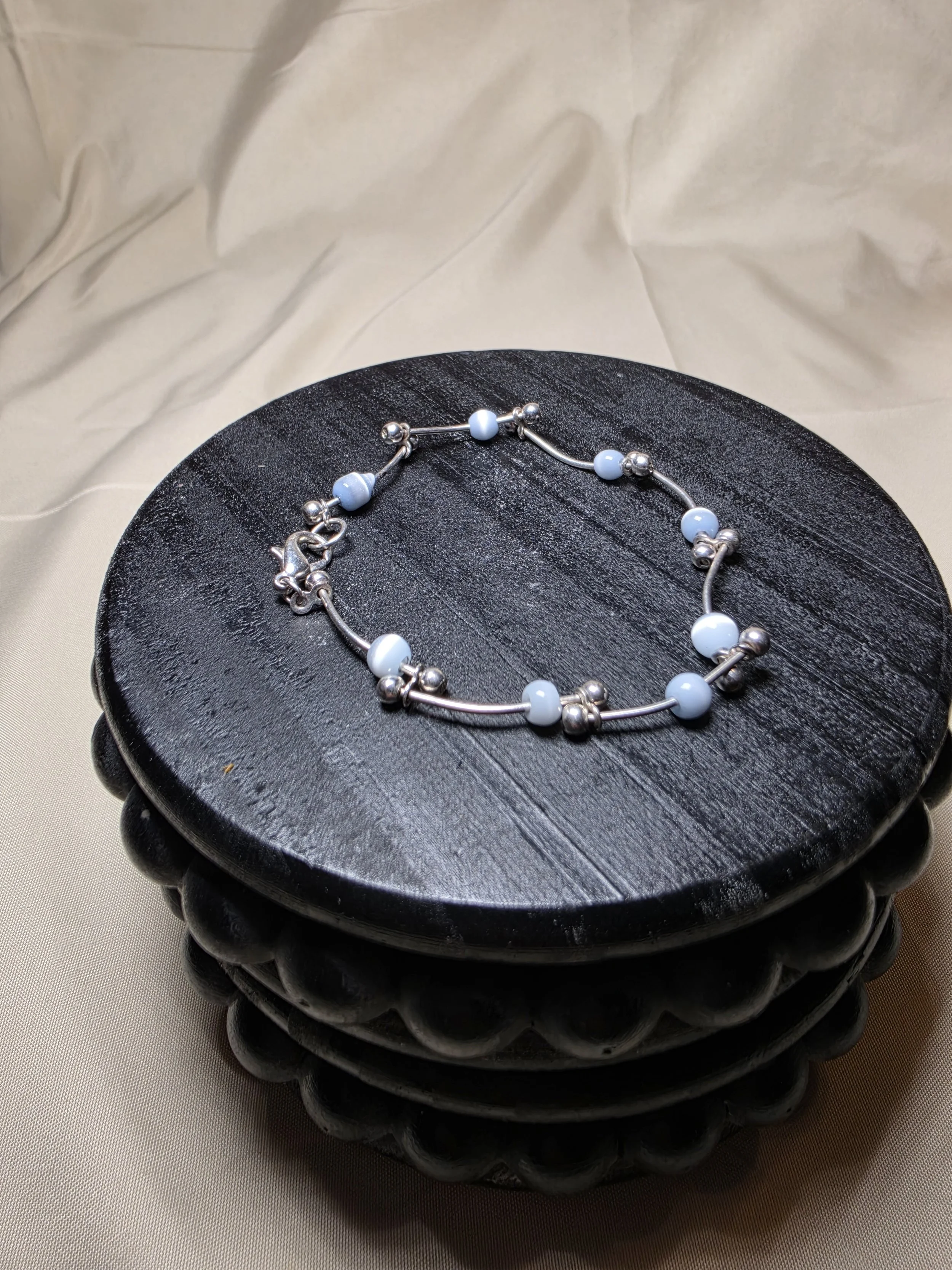 Blue Beaded Silver Bracelet