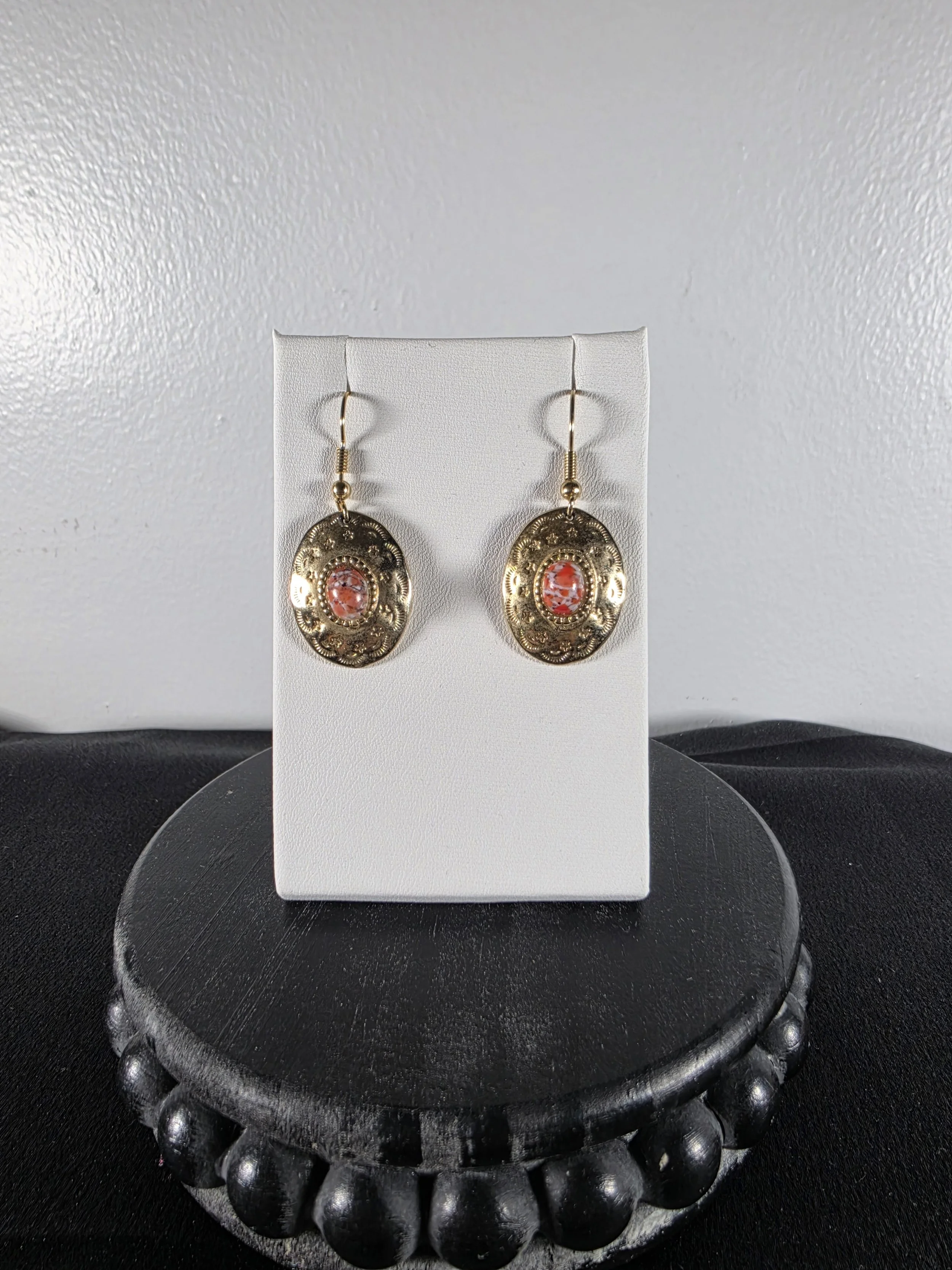 Vintage Western Coral Cabochon Drop Earrings