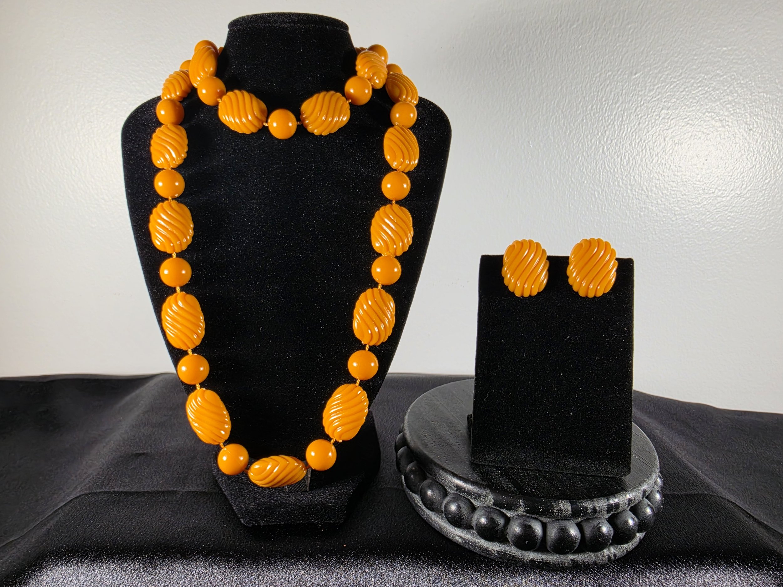 Vintage Tangerine Swirl Statement Necklace & Earrings Set
