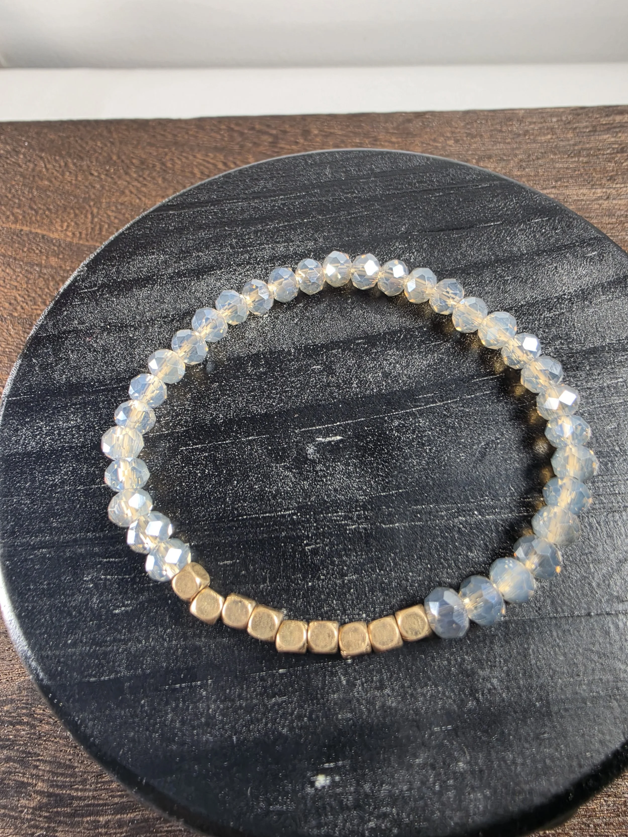 Faceted Blue Bead Bracelet with Gold Accent