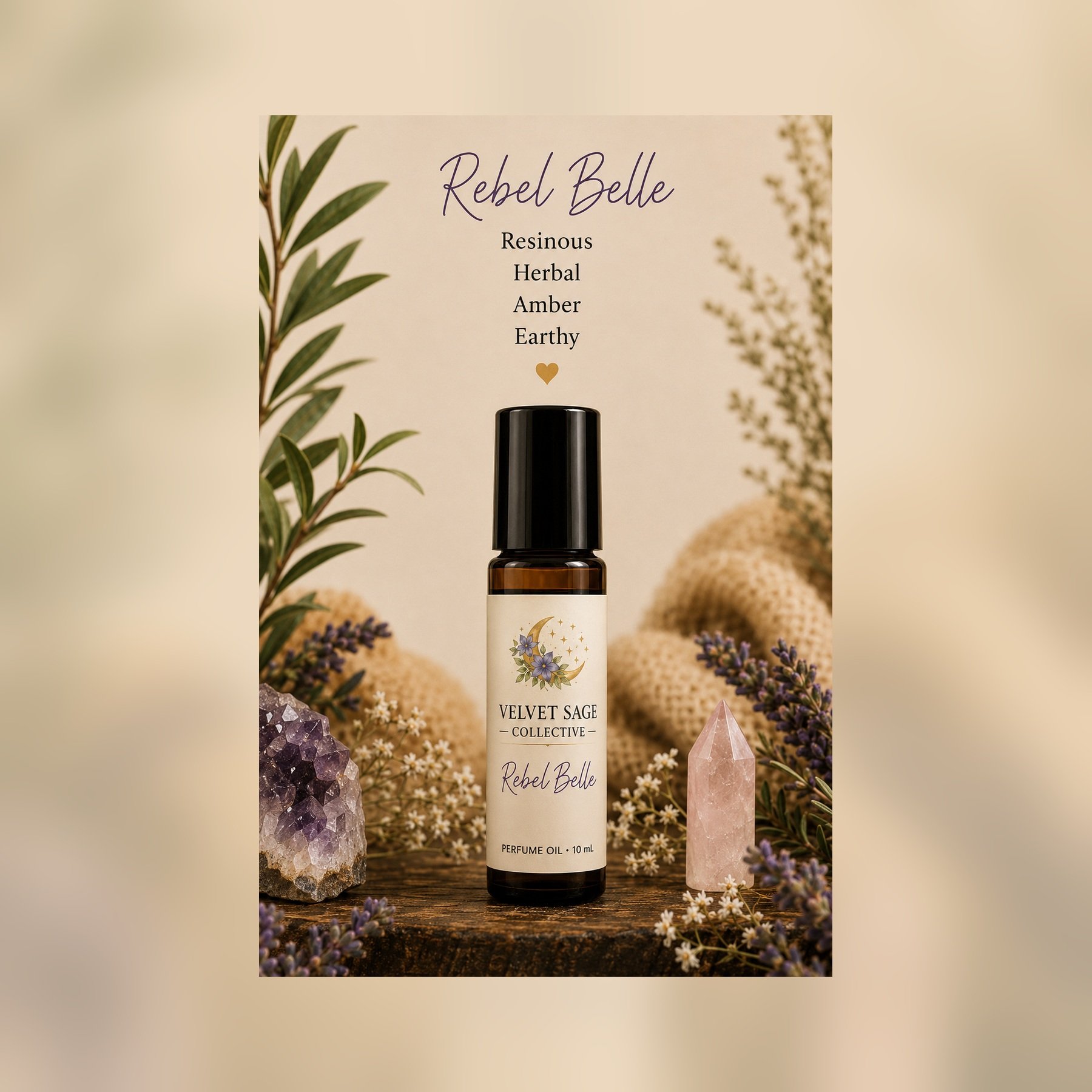 Rebel Belle Botanical Perfume Oil – Amber, Herbal & Earthy Roll-On Perfume
