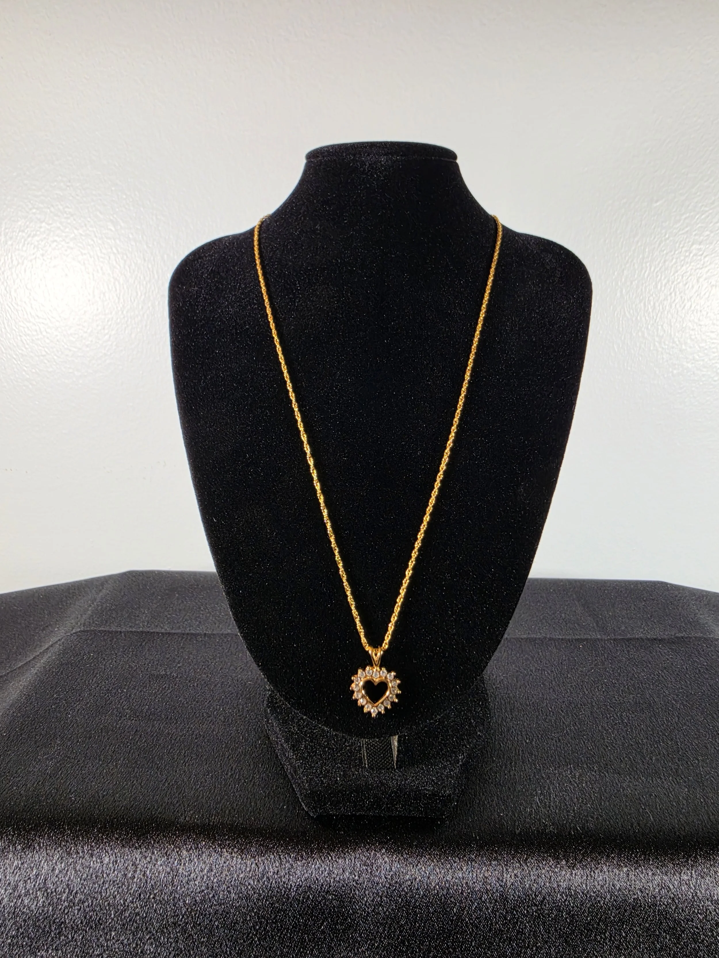 Crystal Heart Pendant Necklace | Gold-Tone Heart Necklace | Rhinestone Halo Pendant | Romantic Everyday Jewelry