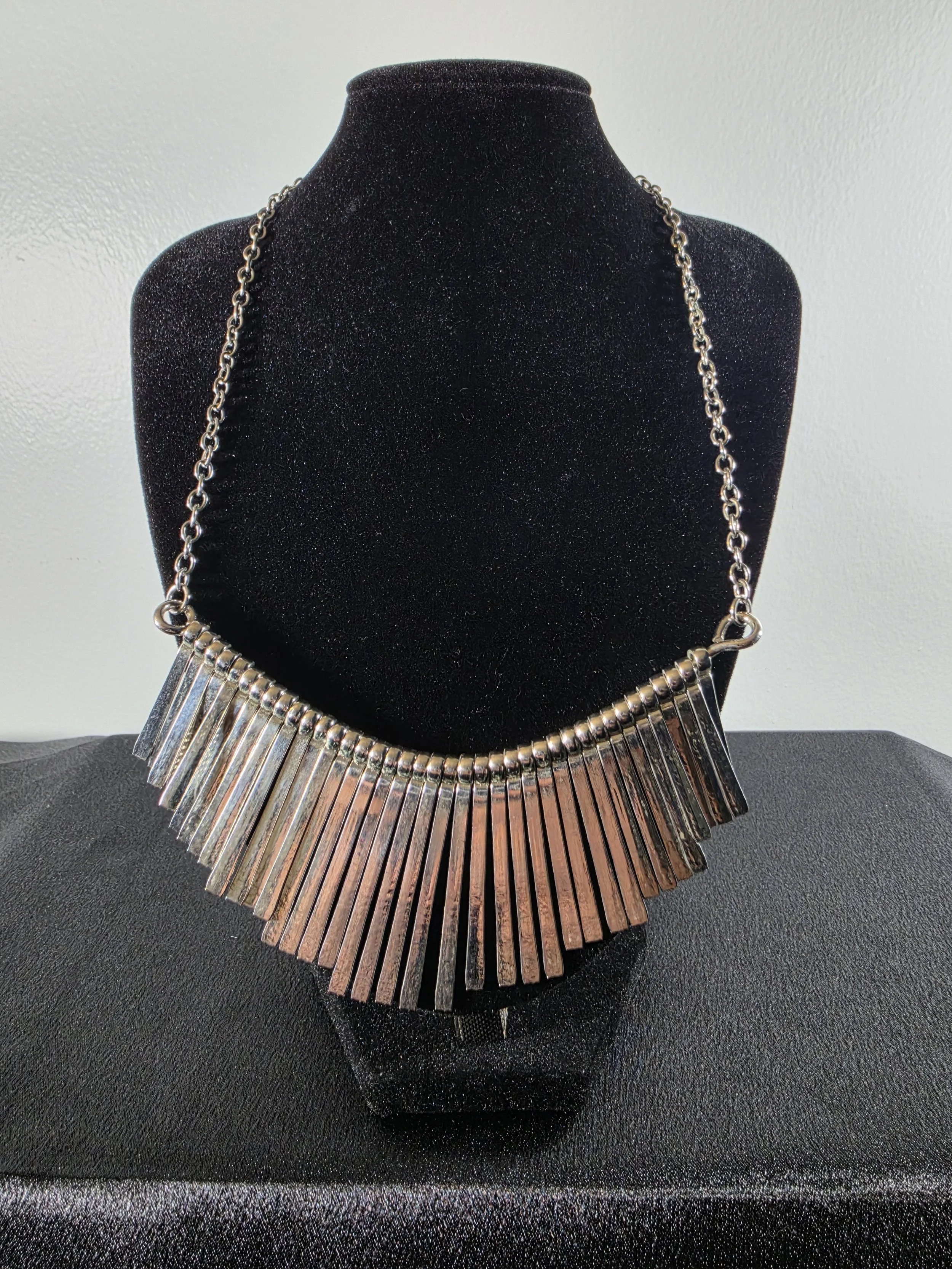 Vintage Silver Fringe Statement Necklace