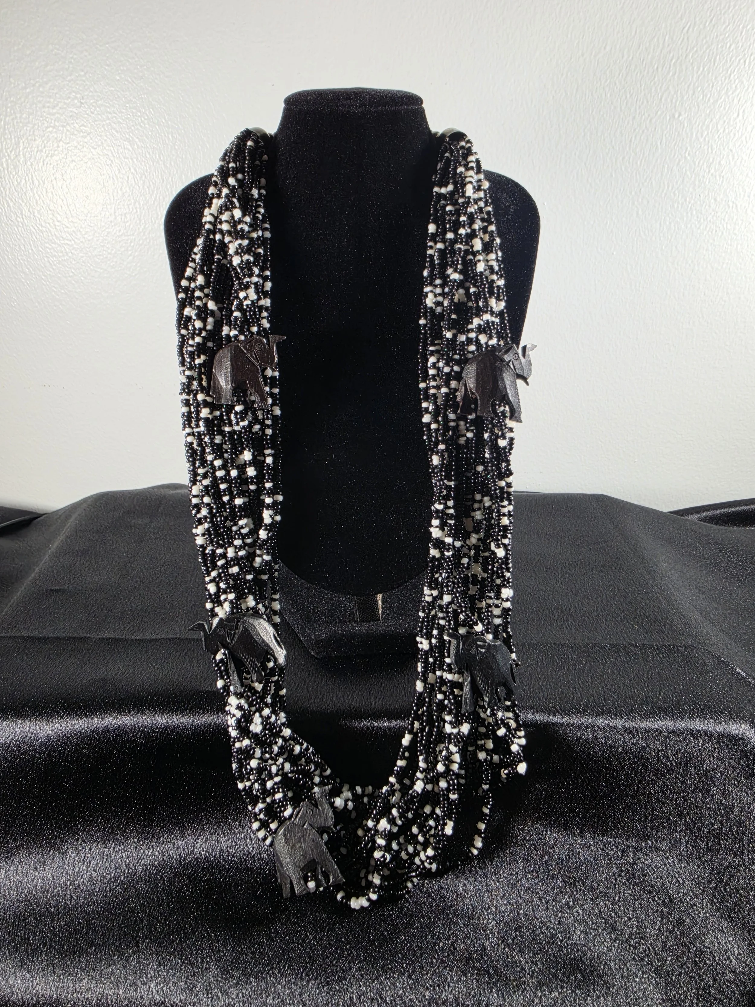 Black & White Elephant Beaded Statement Necklace