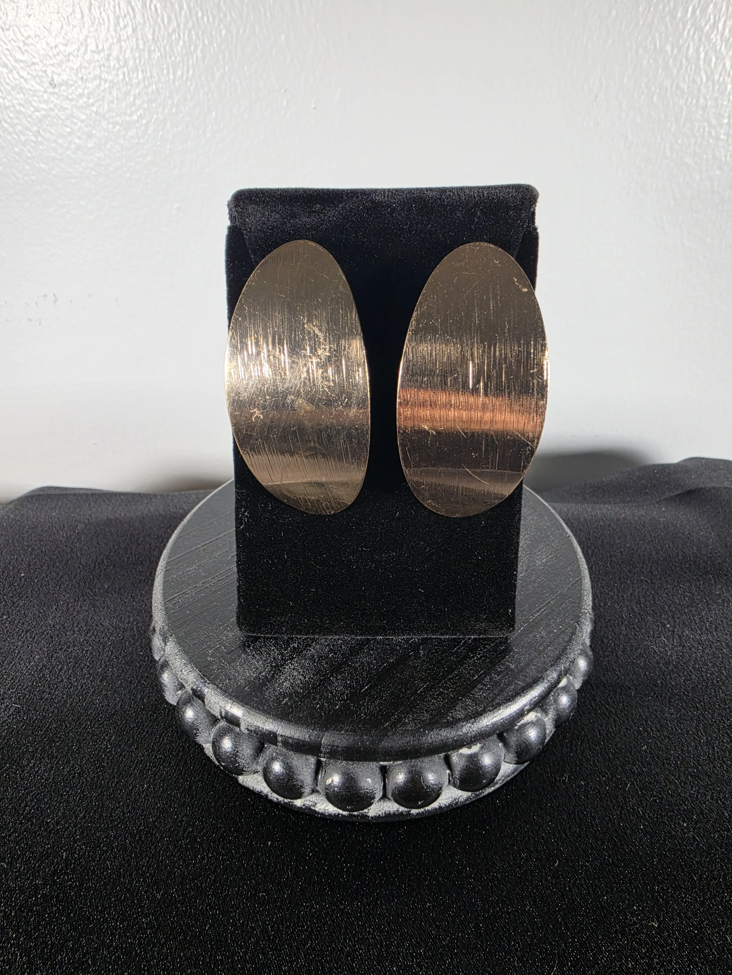 Vintage Brushed Gold Oval Statement Earrings
