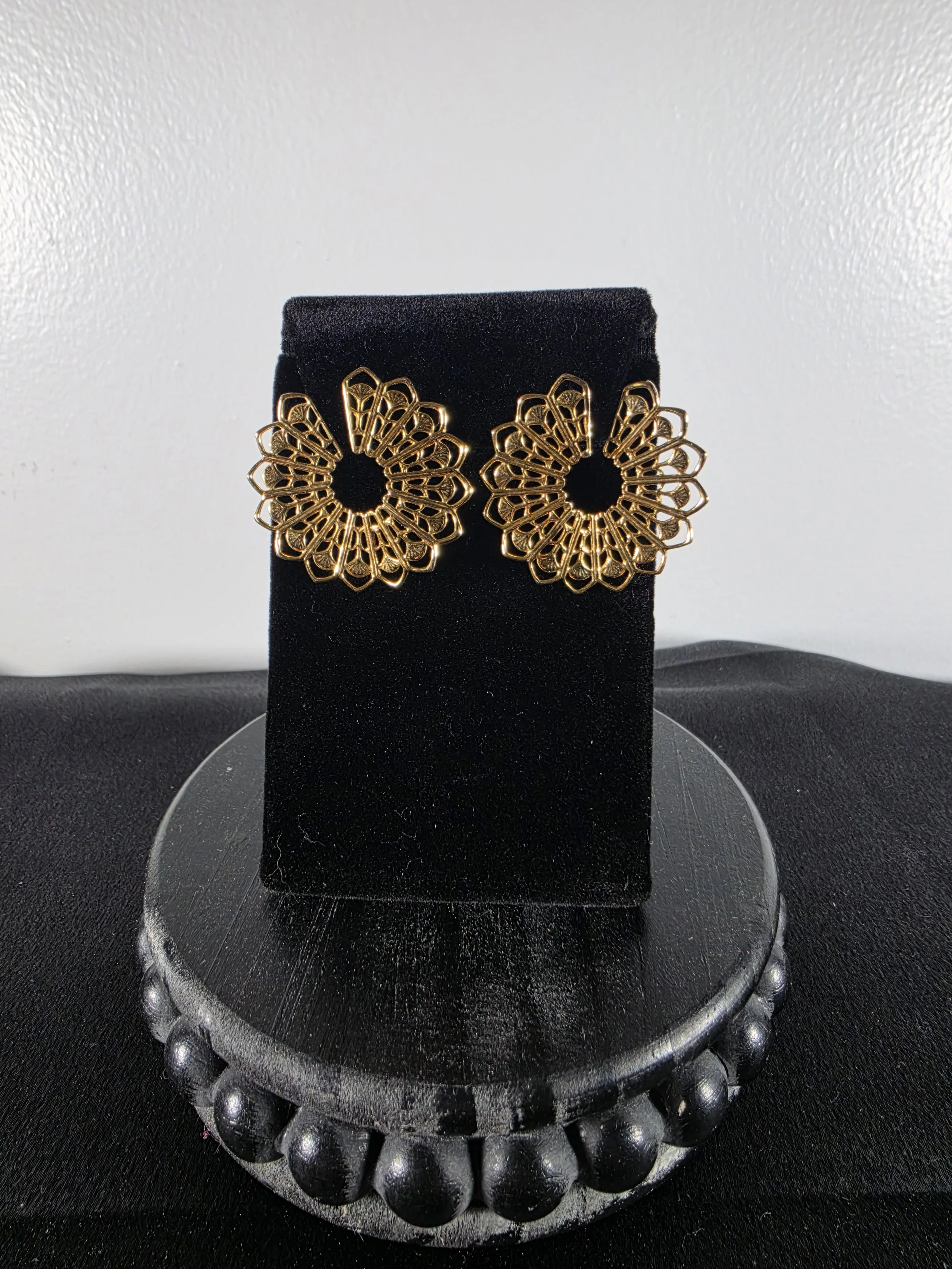 Golden Filigree Fan Statement Earrings
