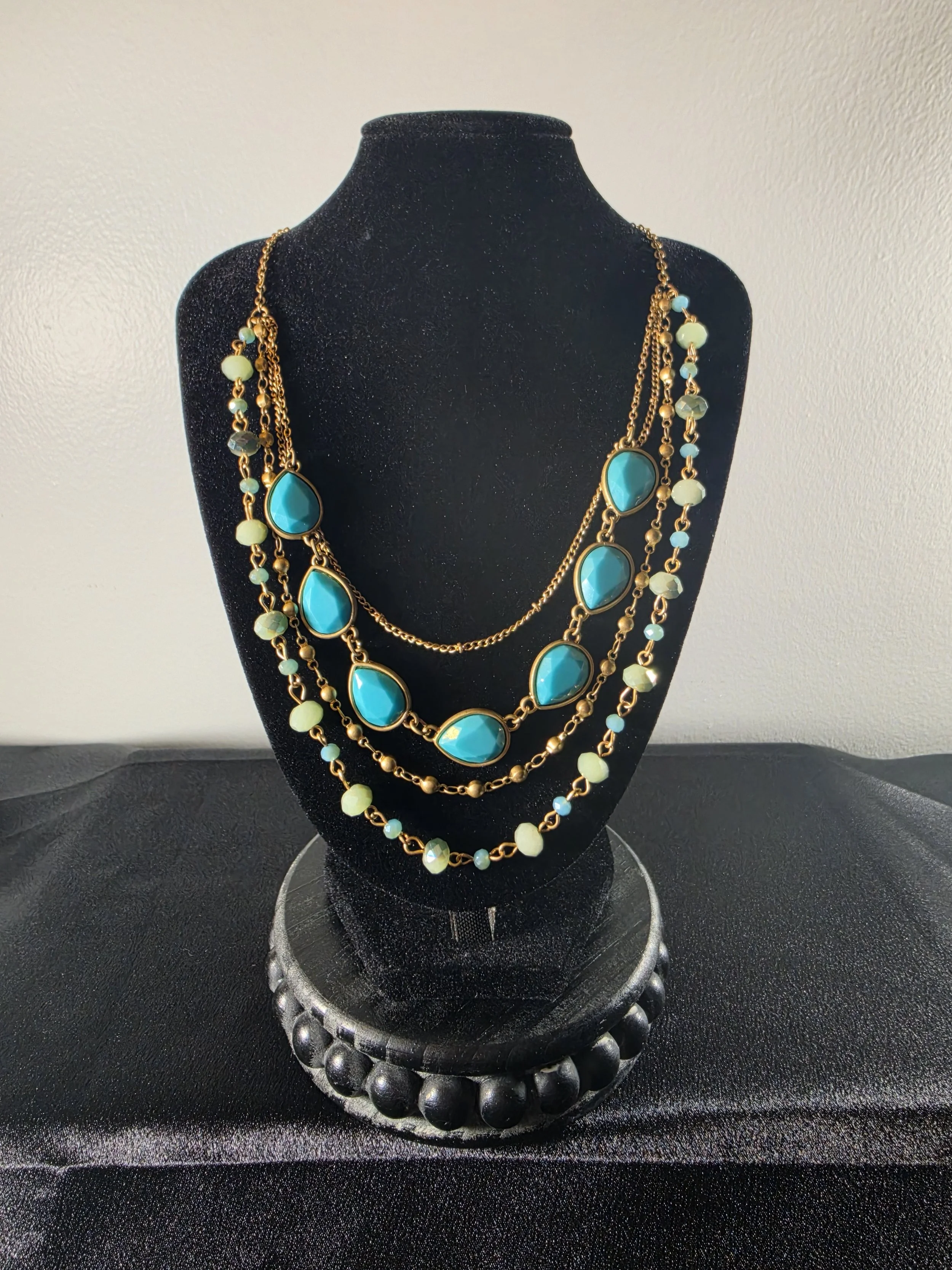 Turquoise Layered Beaded Statement Necklace