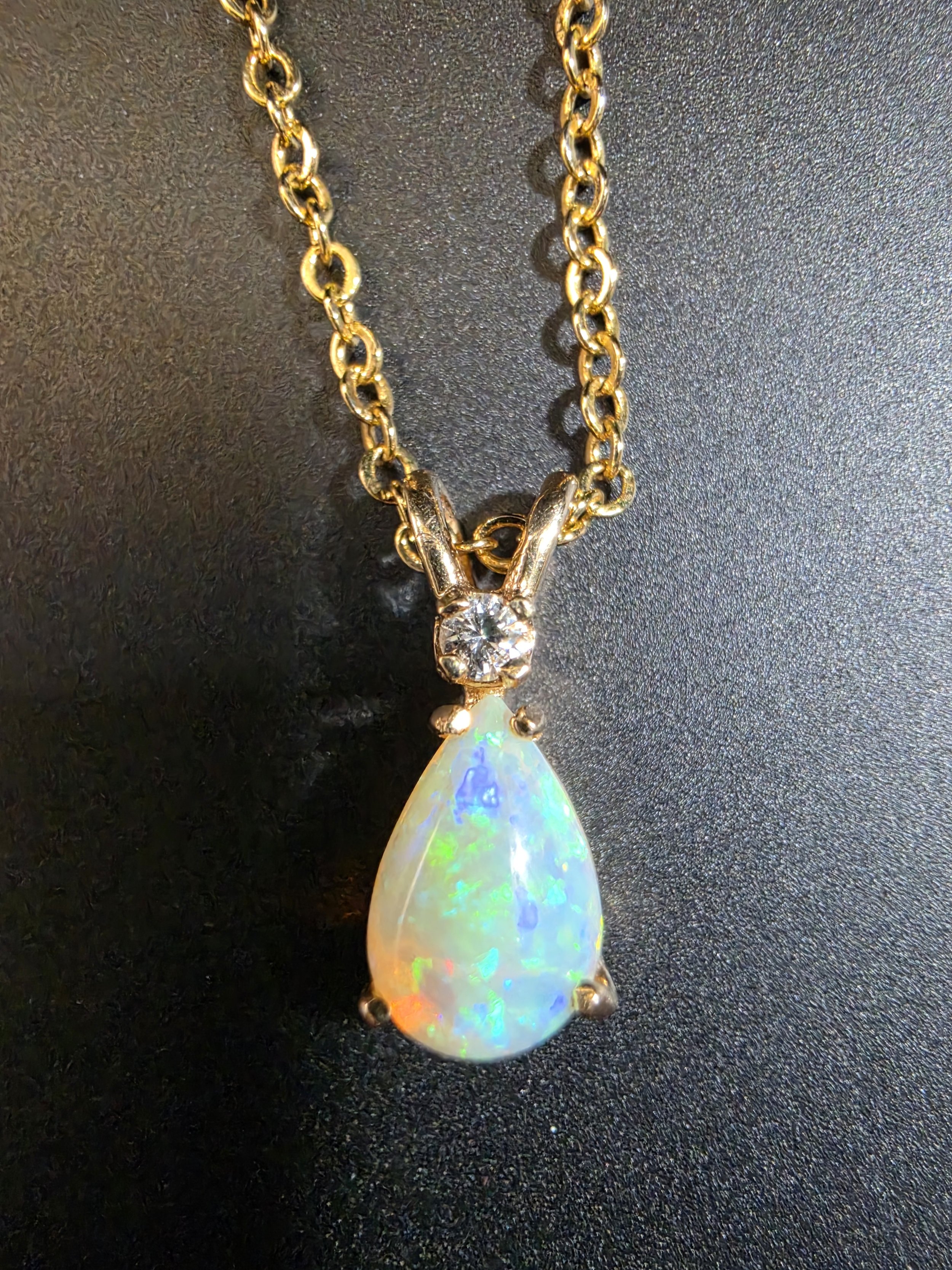 Real Opal Teardrop Pendant Necklace